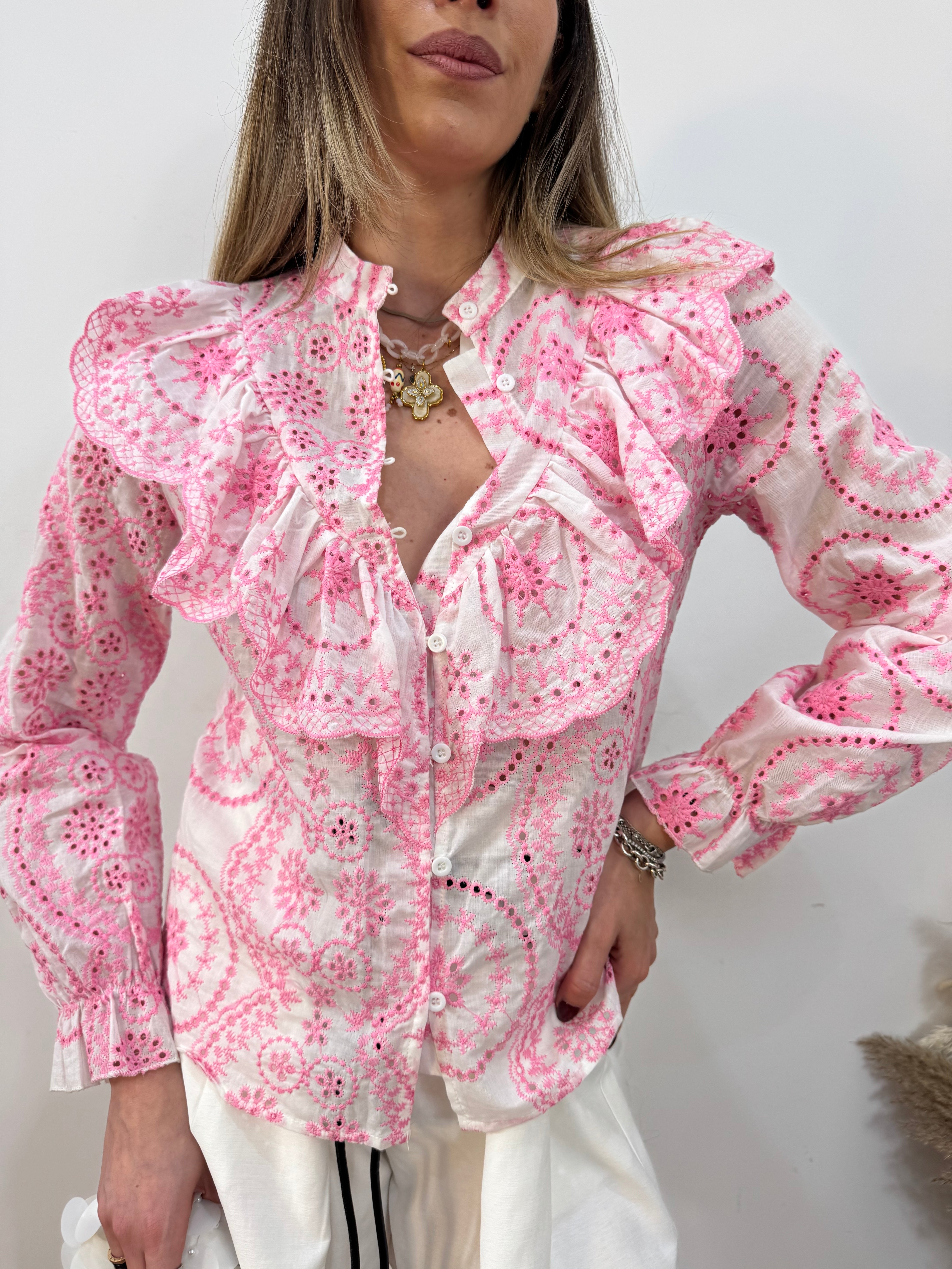 Camicia ricamo rosa
