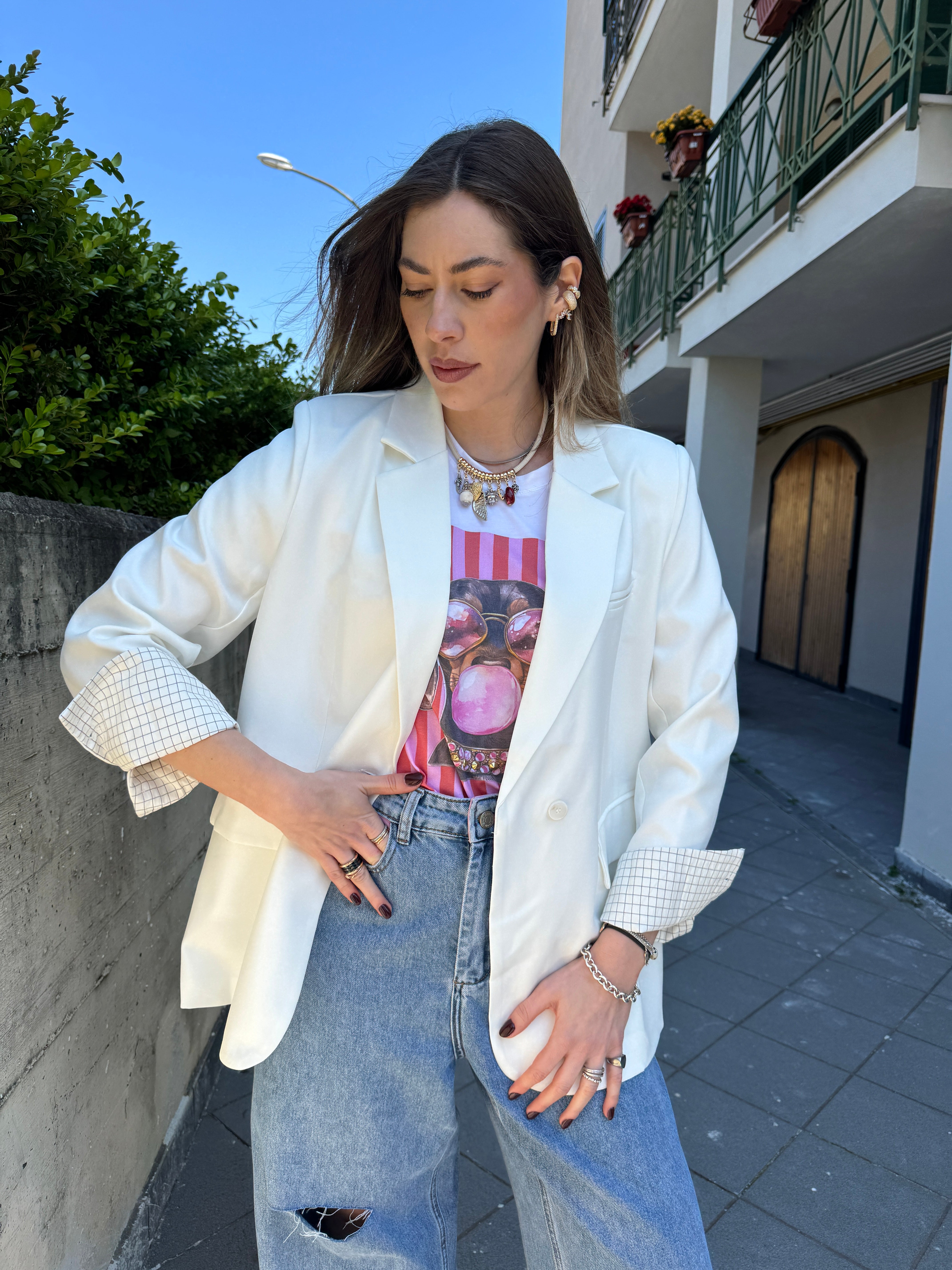 Giacca risvolto a quadri