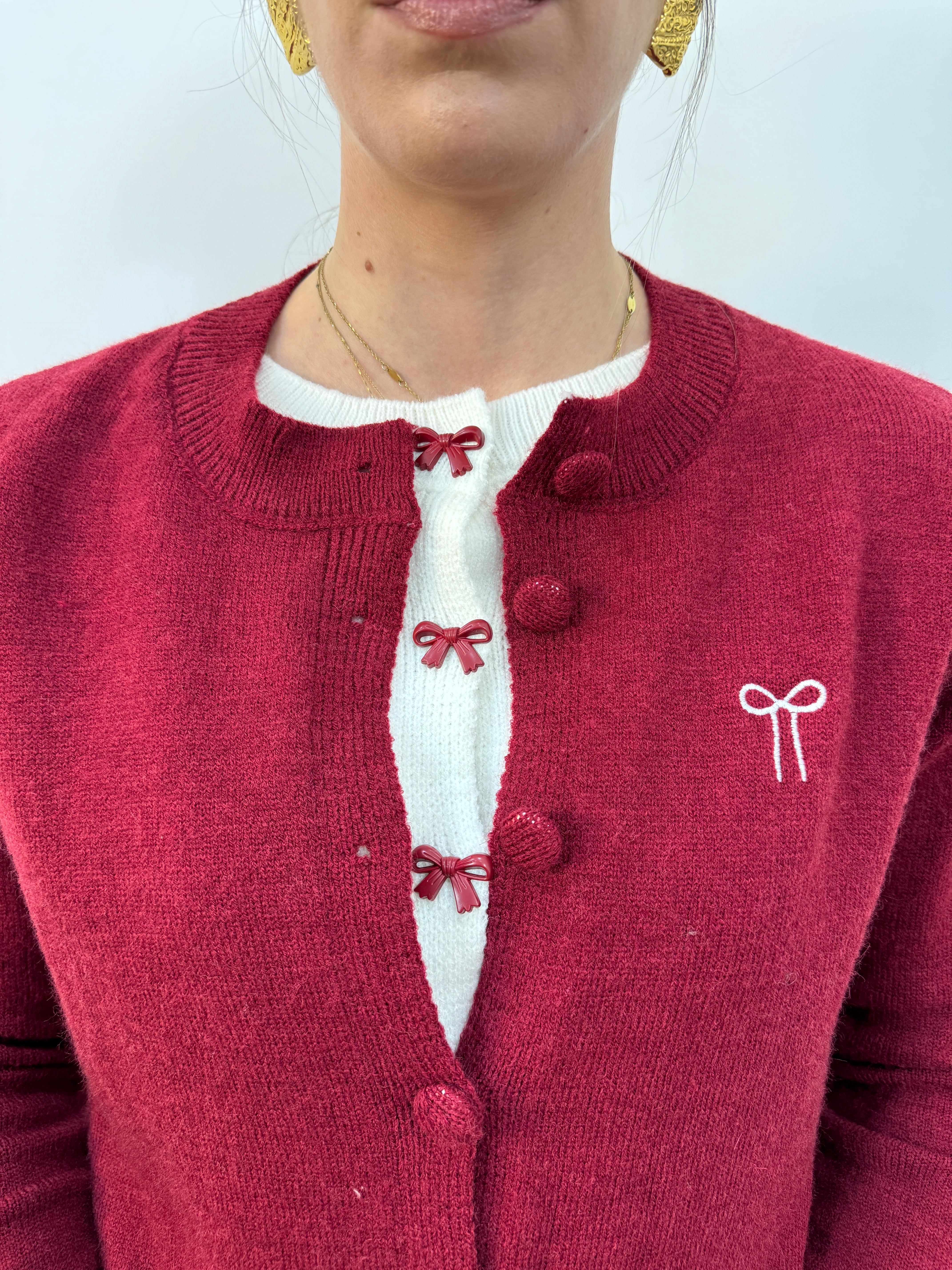 Cardigan fiocchetto ciliegia