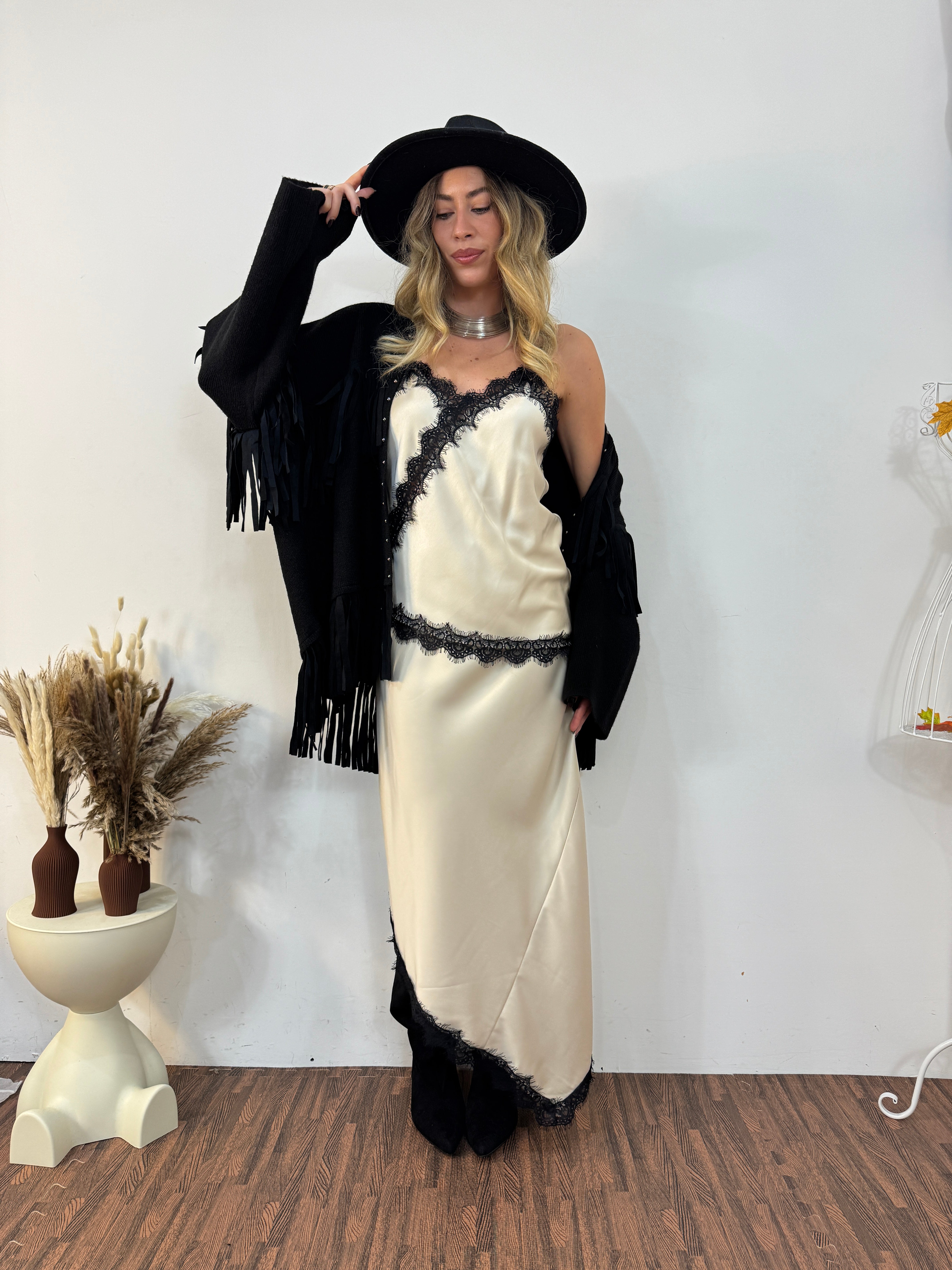 Maxi cardigan frangia