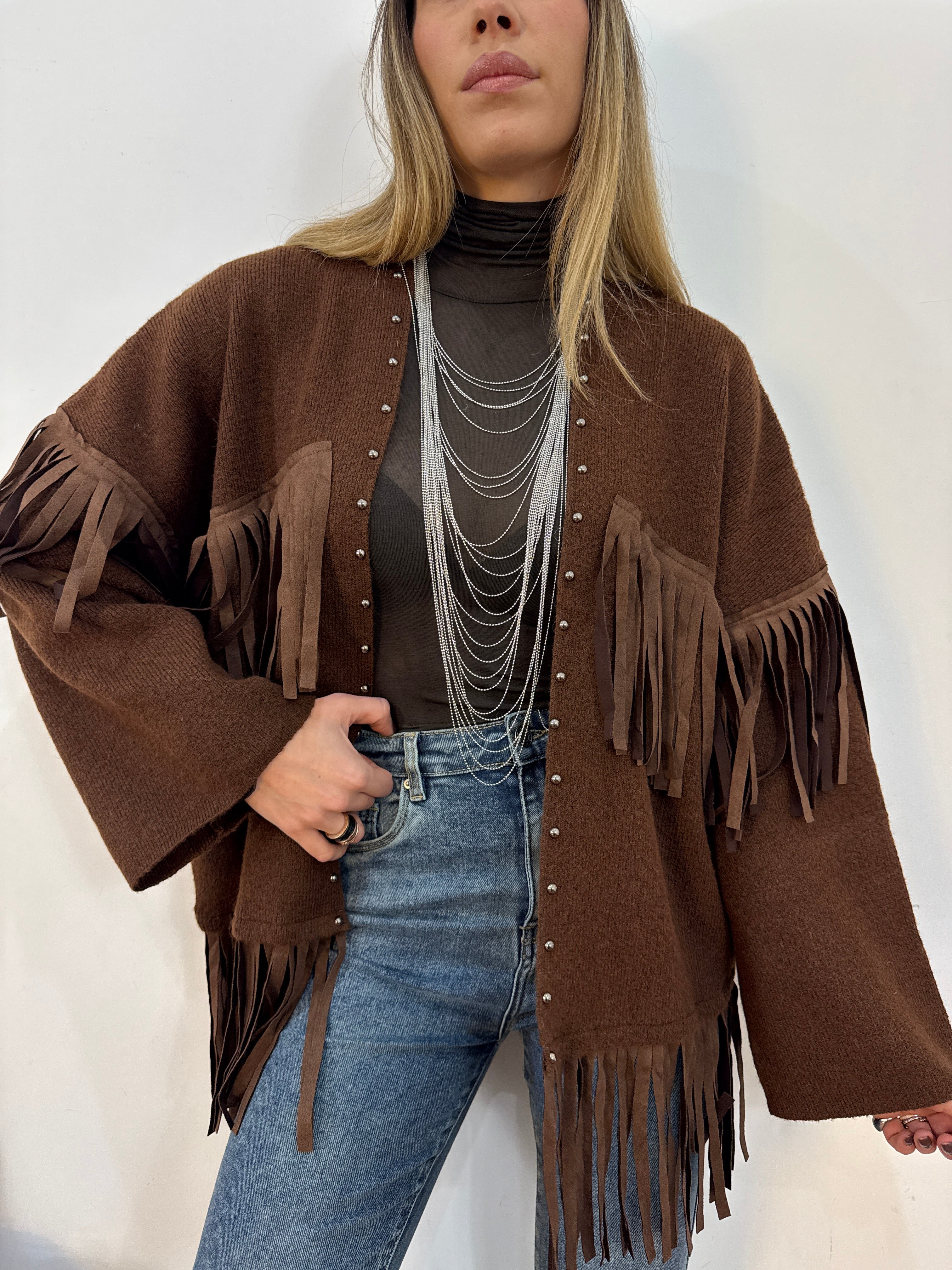 Maxi cardigan frangia