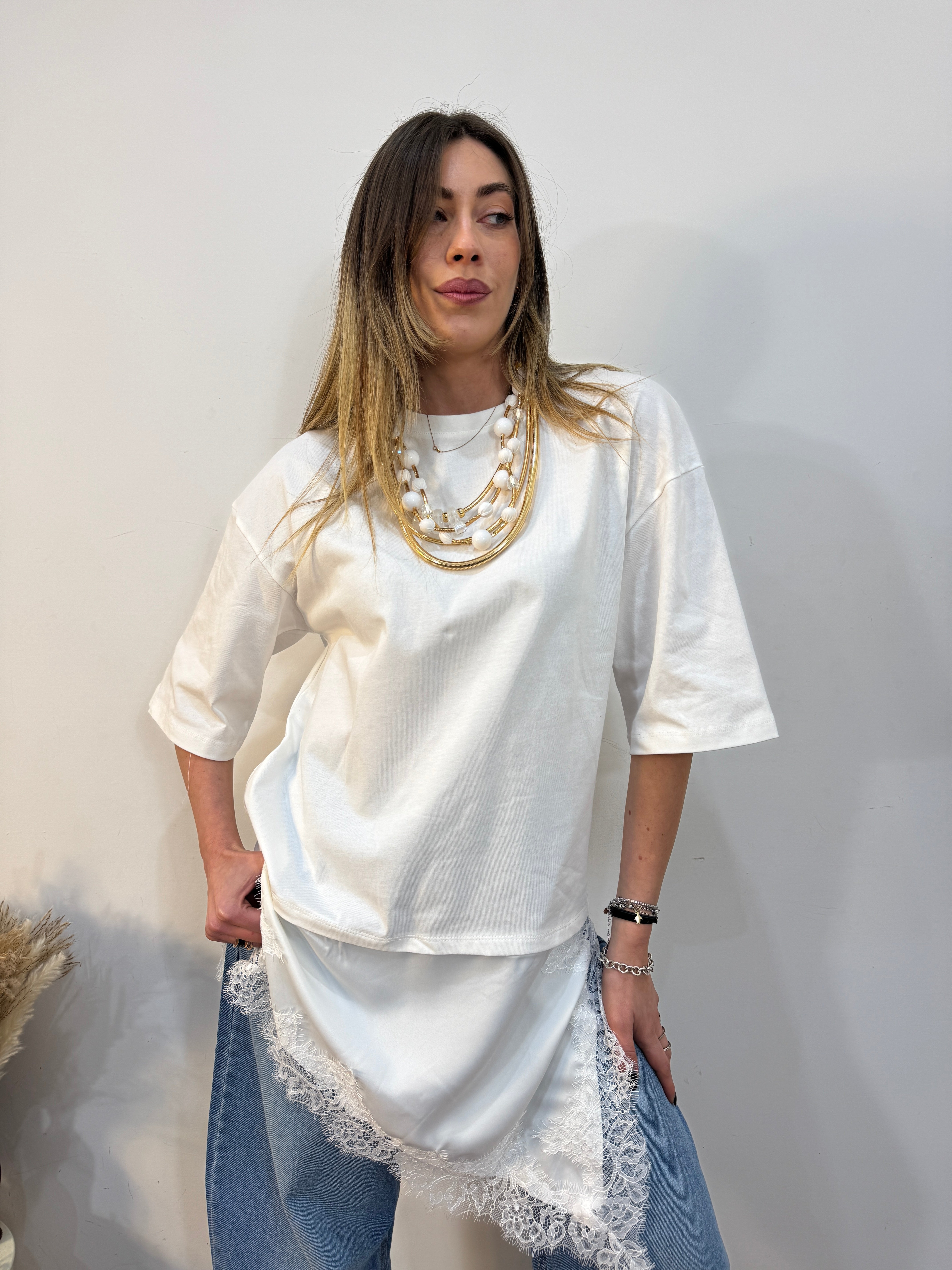 Maxi-shirt con pizzo