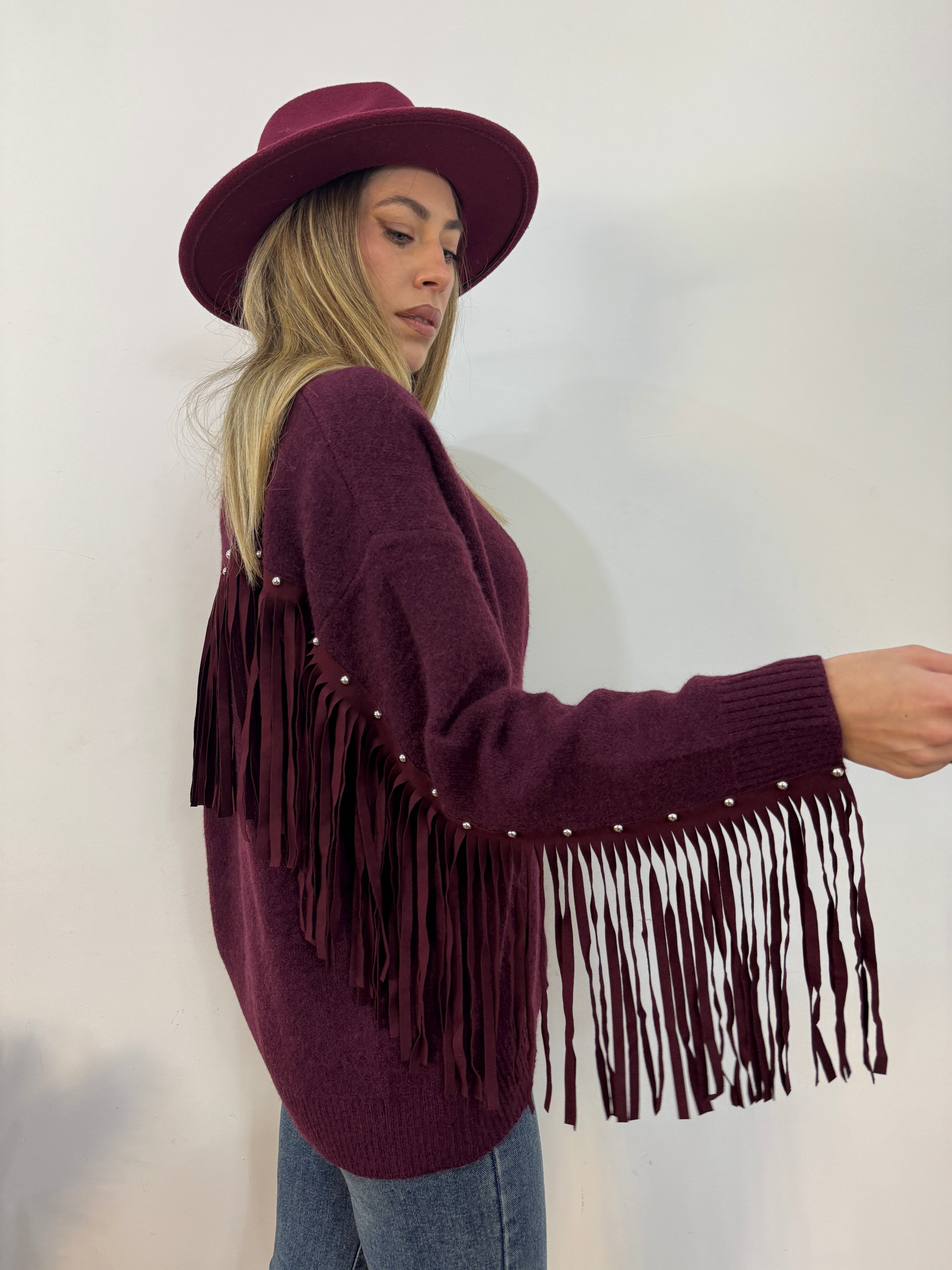 Cardigan borchie&frange