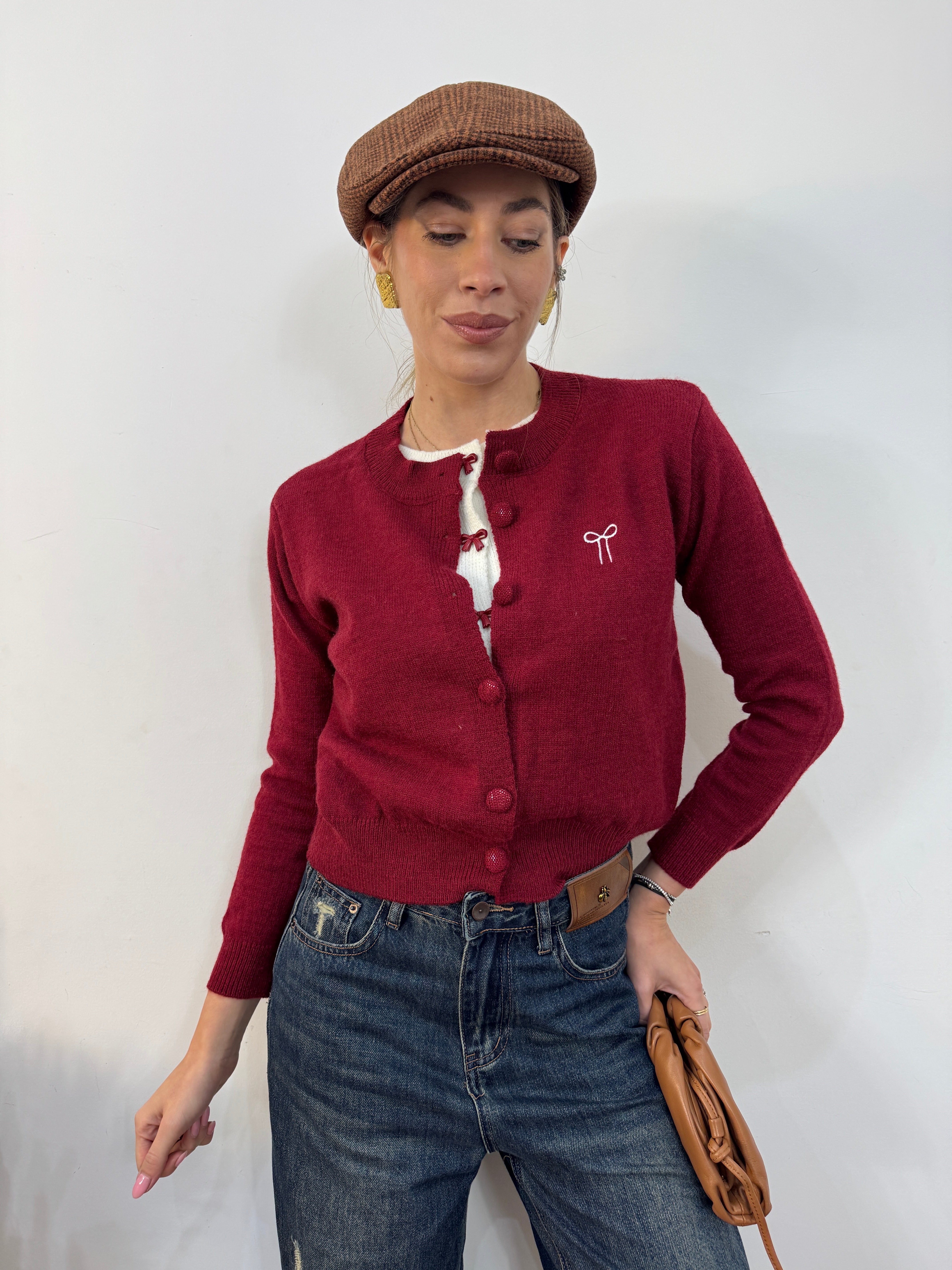 Cardigan fiocchetto ciliegia