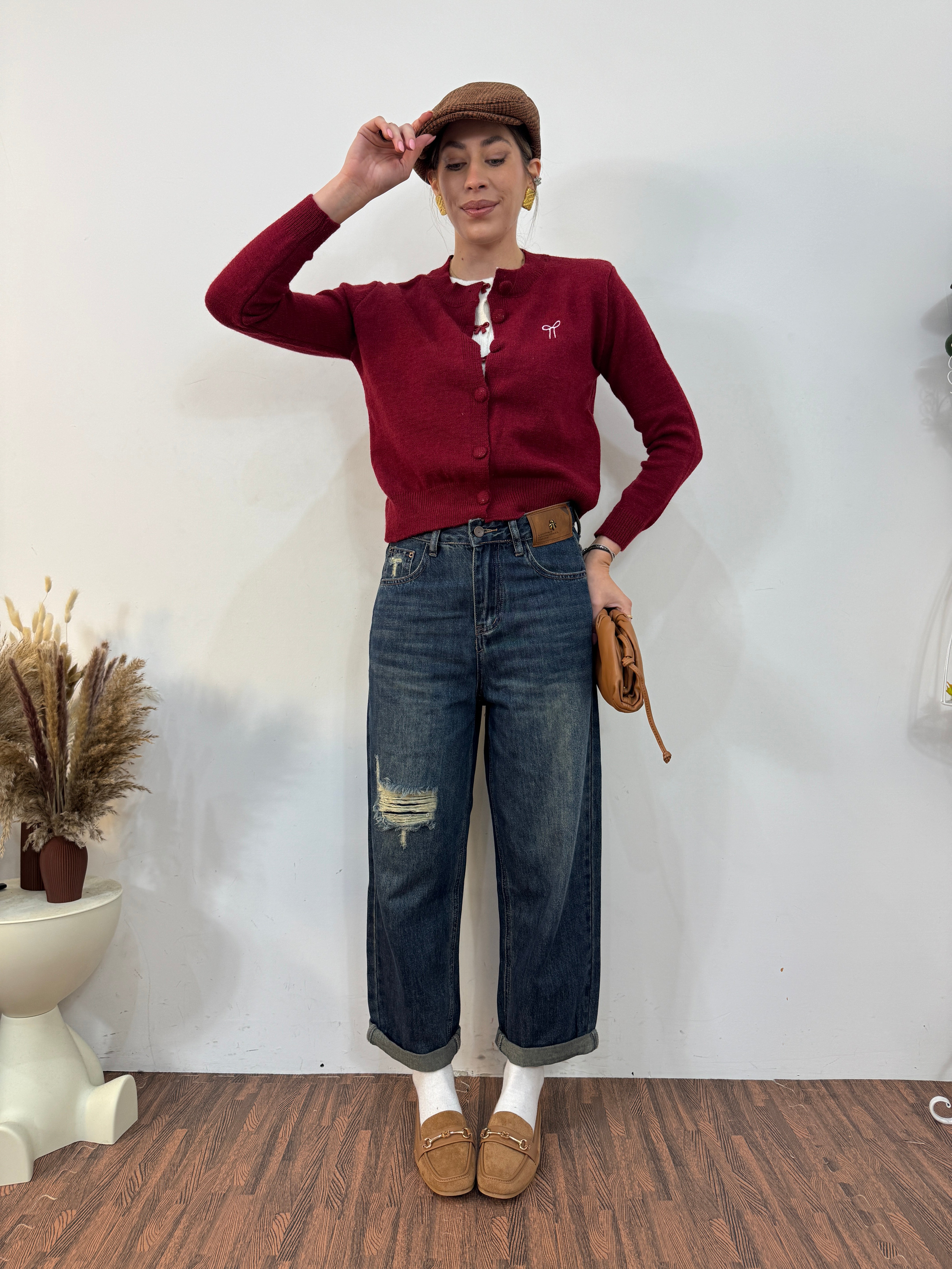 Cardigan fiocchetto ciliegia