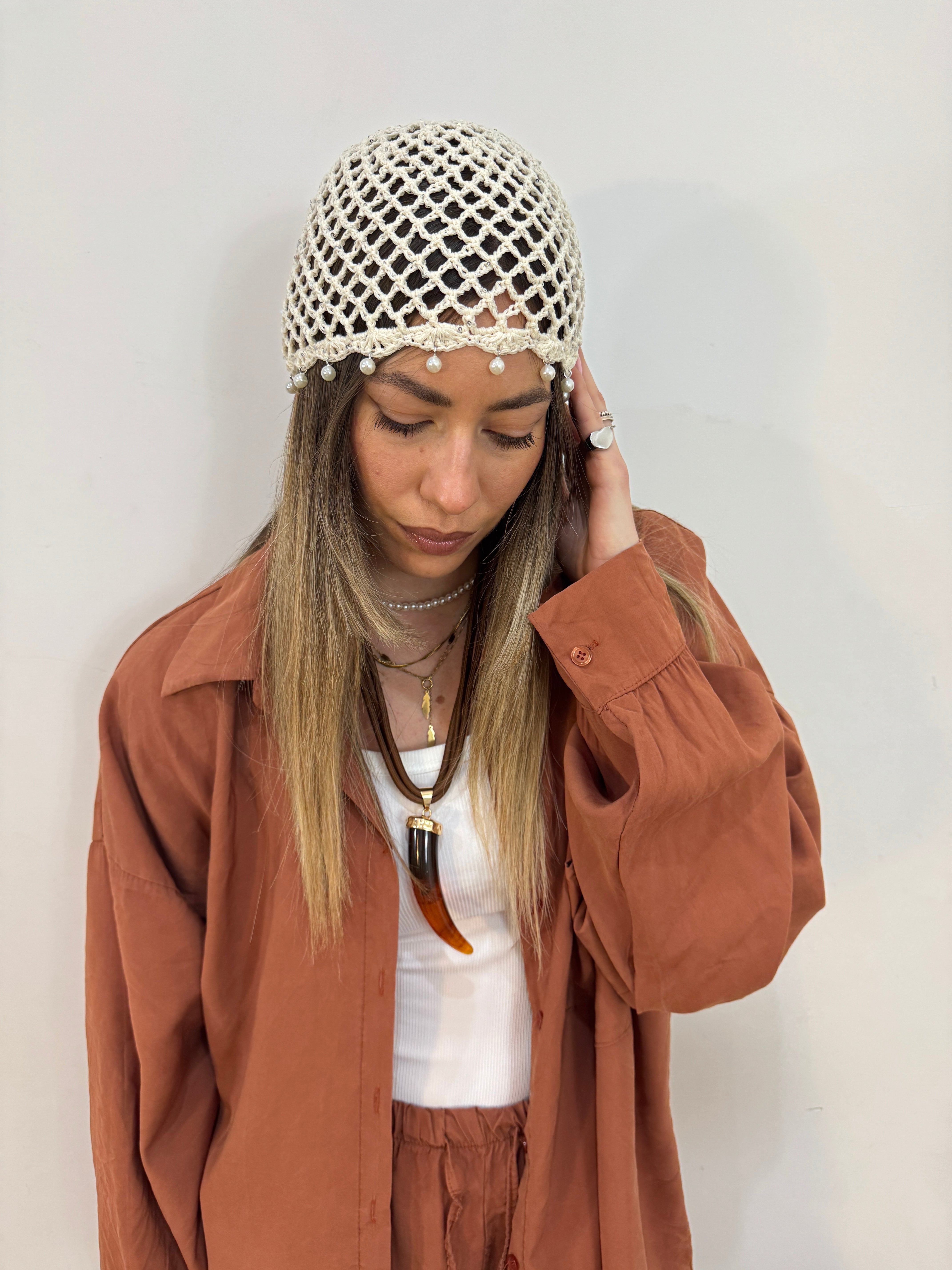 Cuffia perline macramé