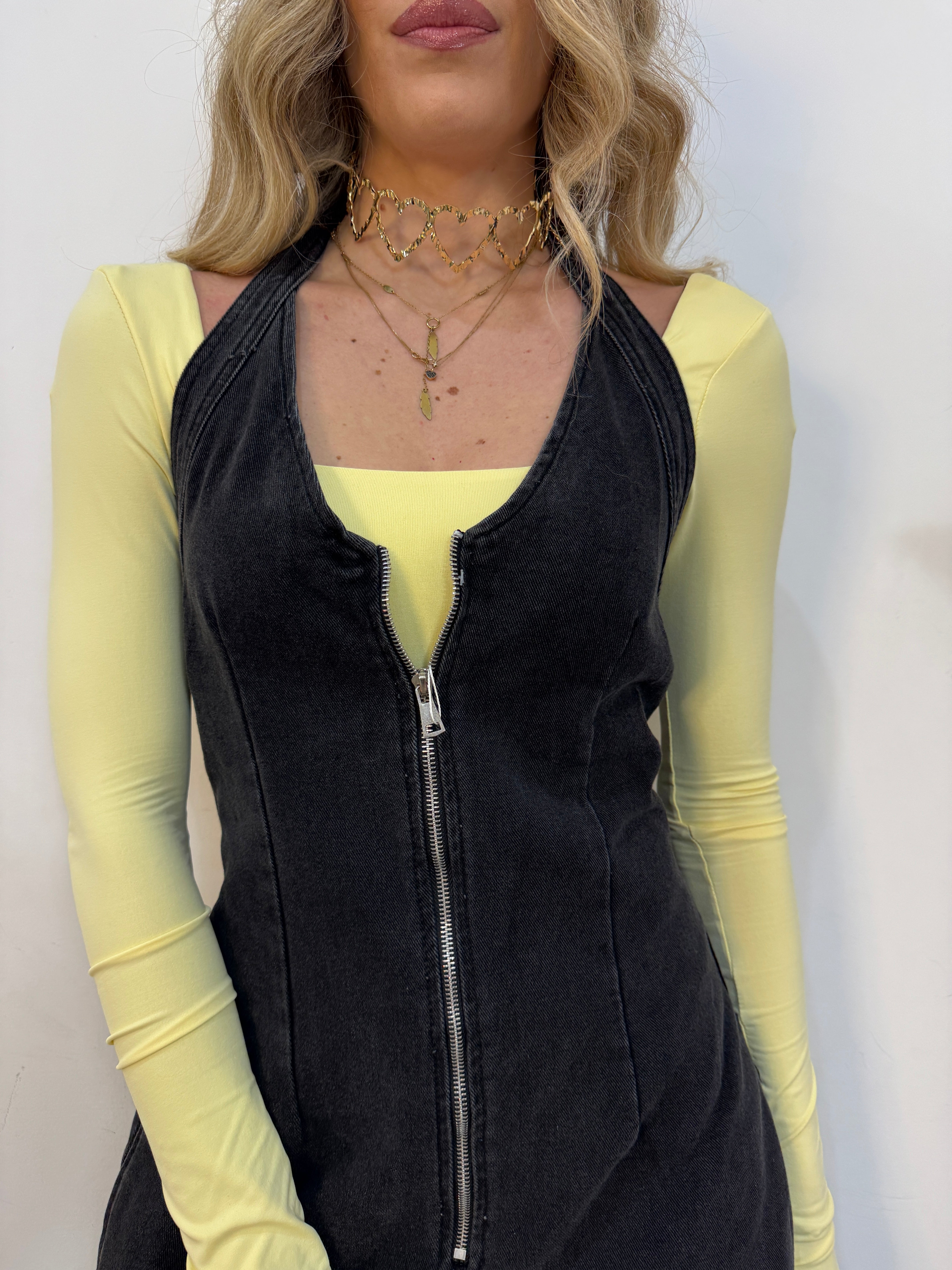Tuta denim con zip