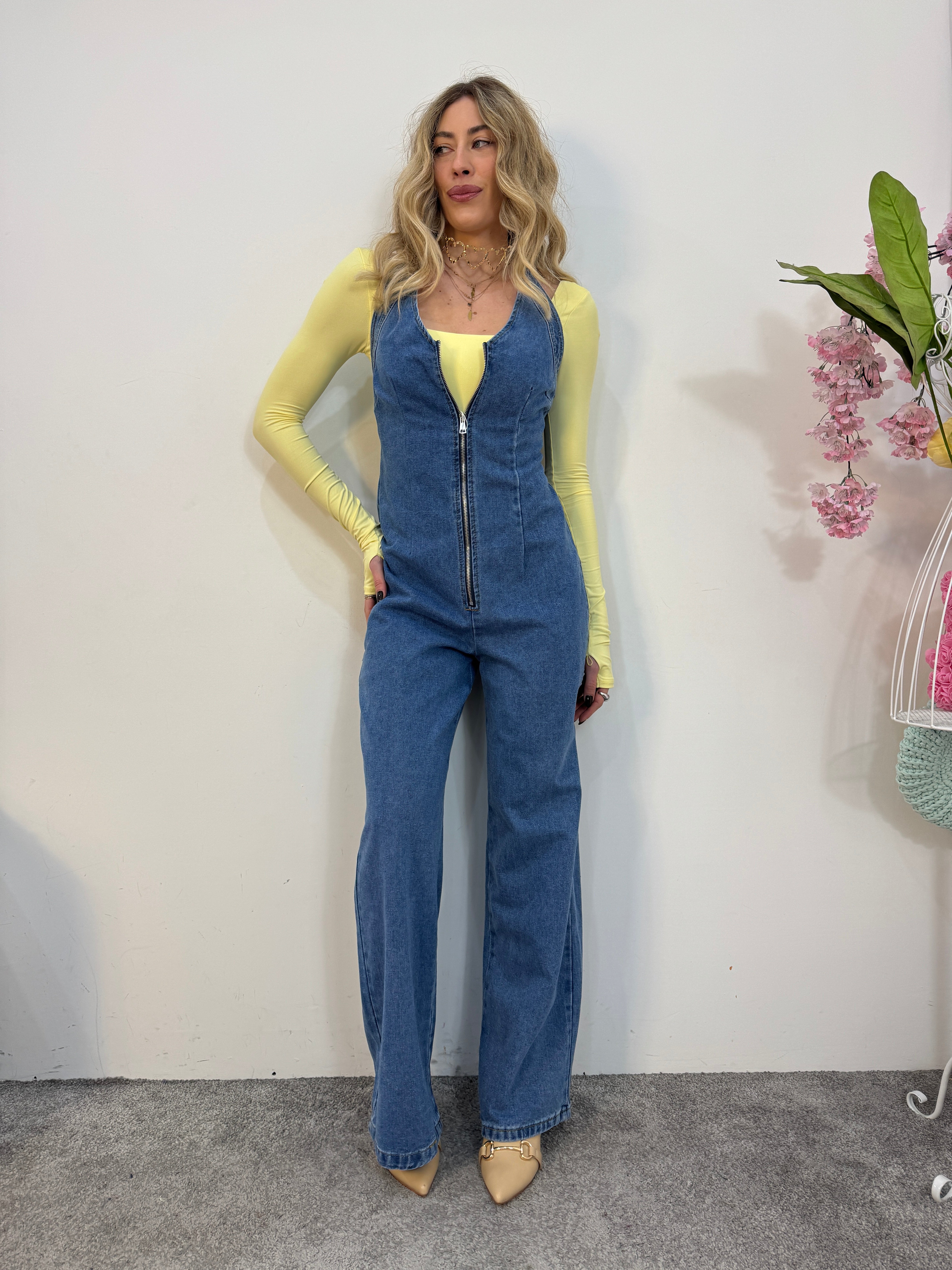 Tuta denim con zip