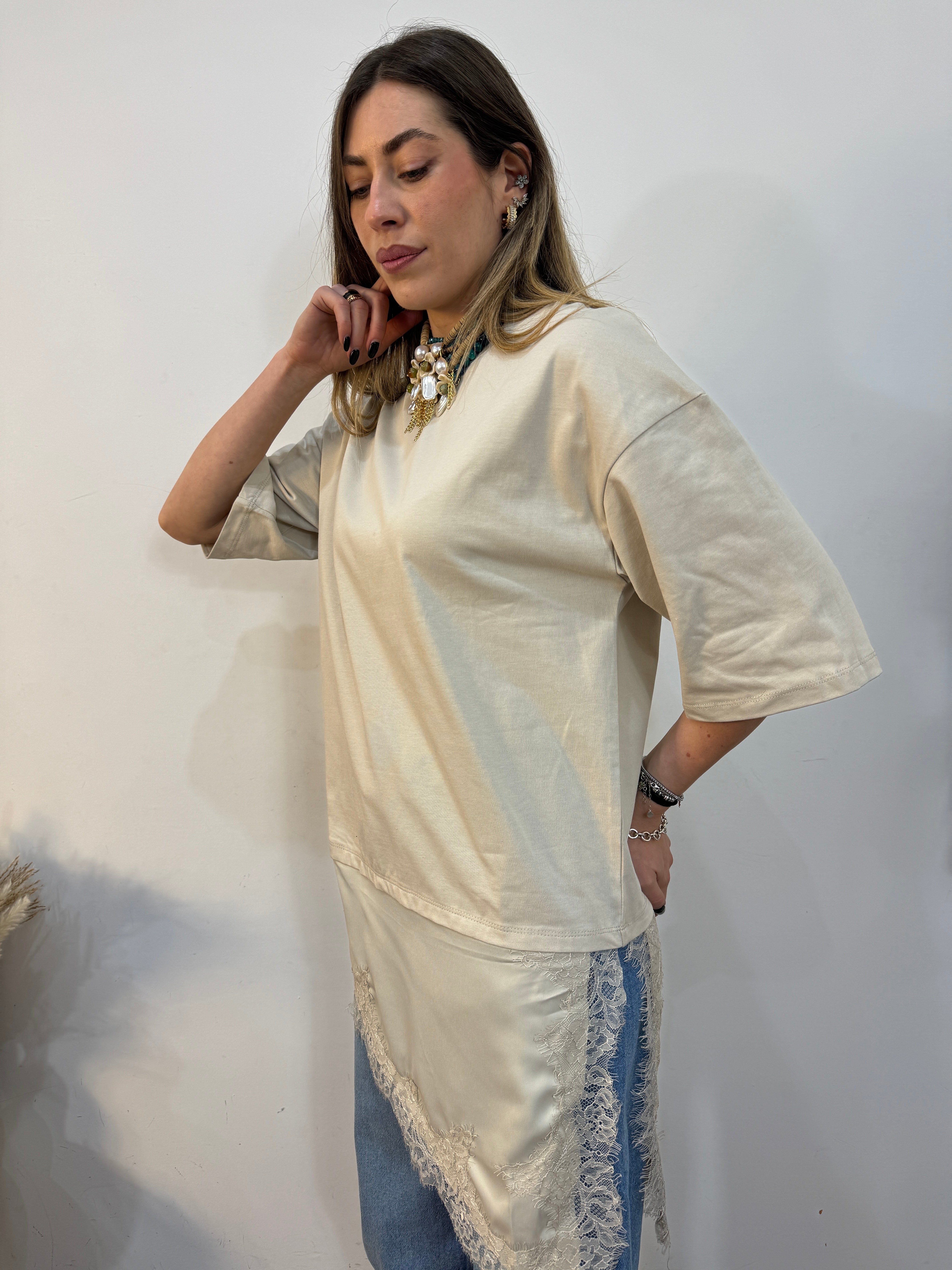 Maxi-shirt con pizzo