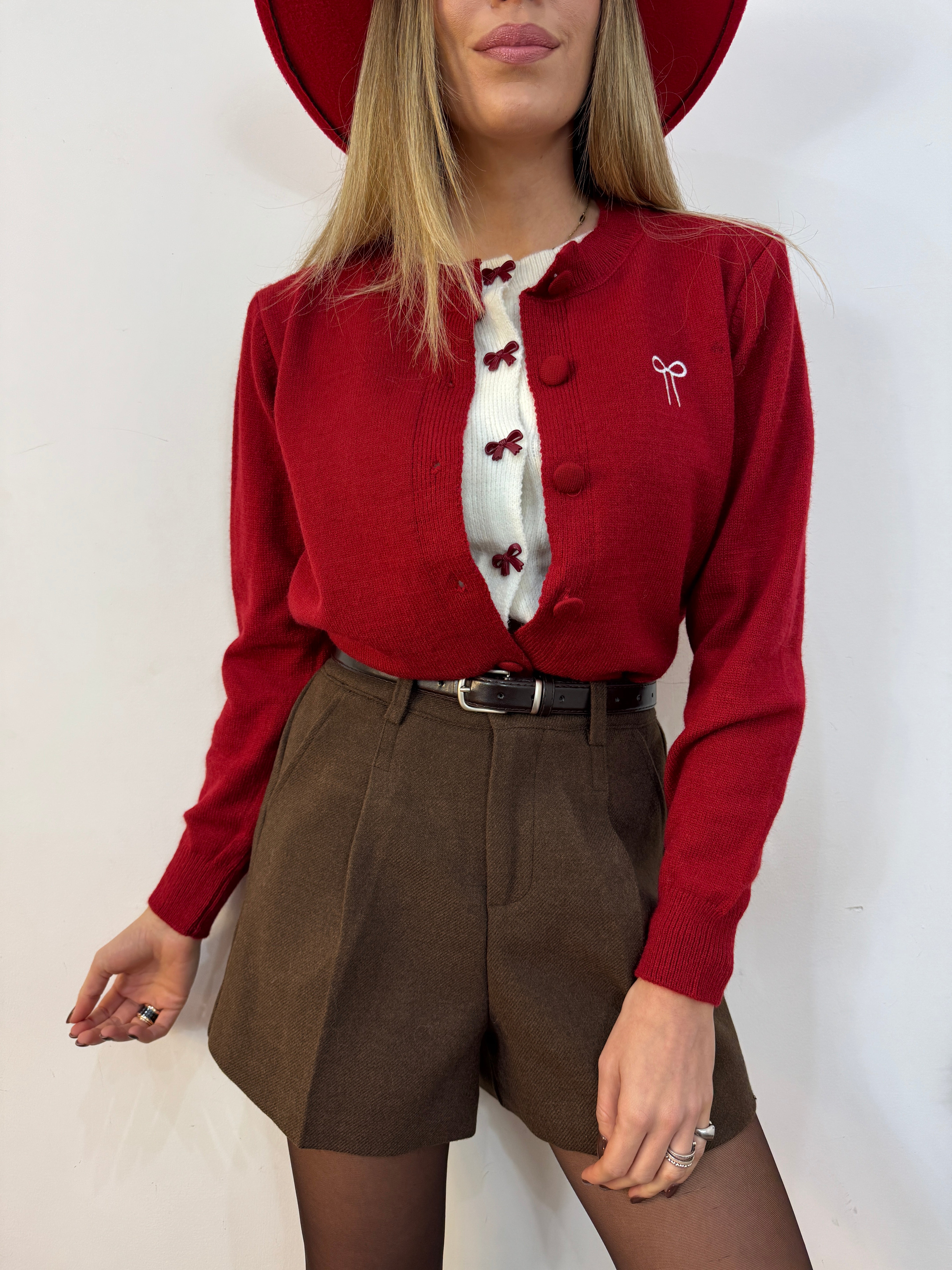 Cardigan fiocchetto ciliegia