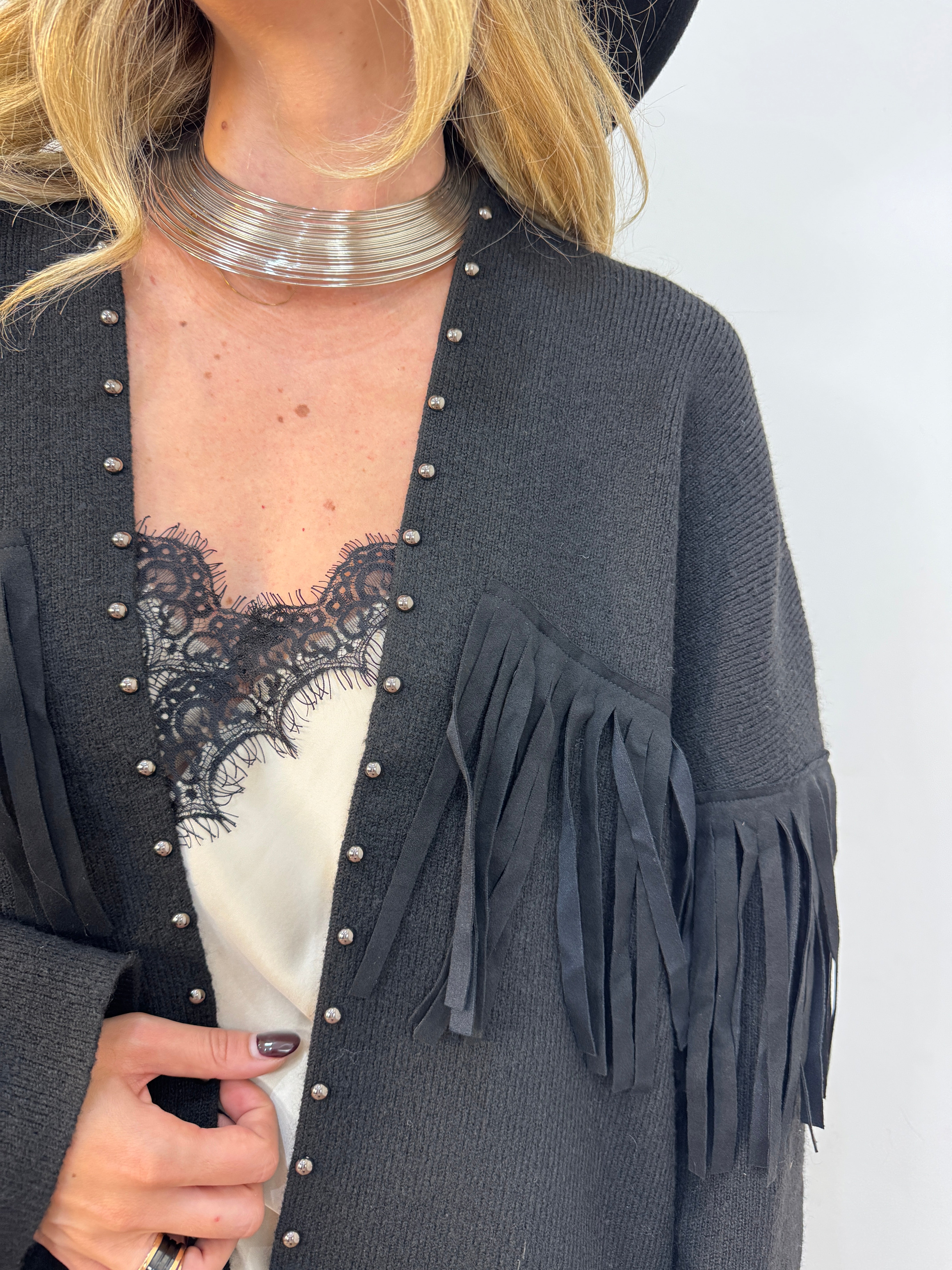 Maxi cardigan frangia