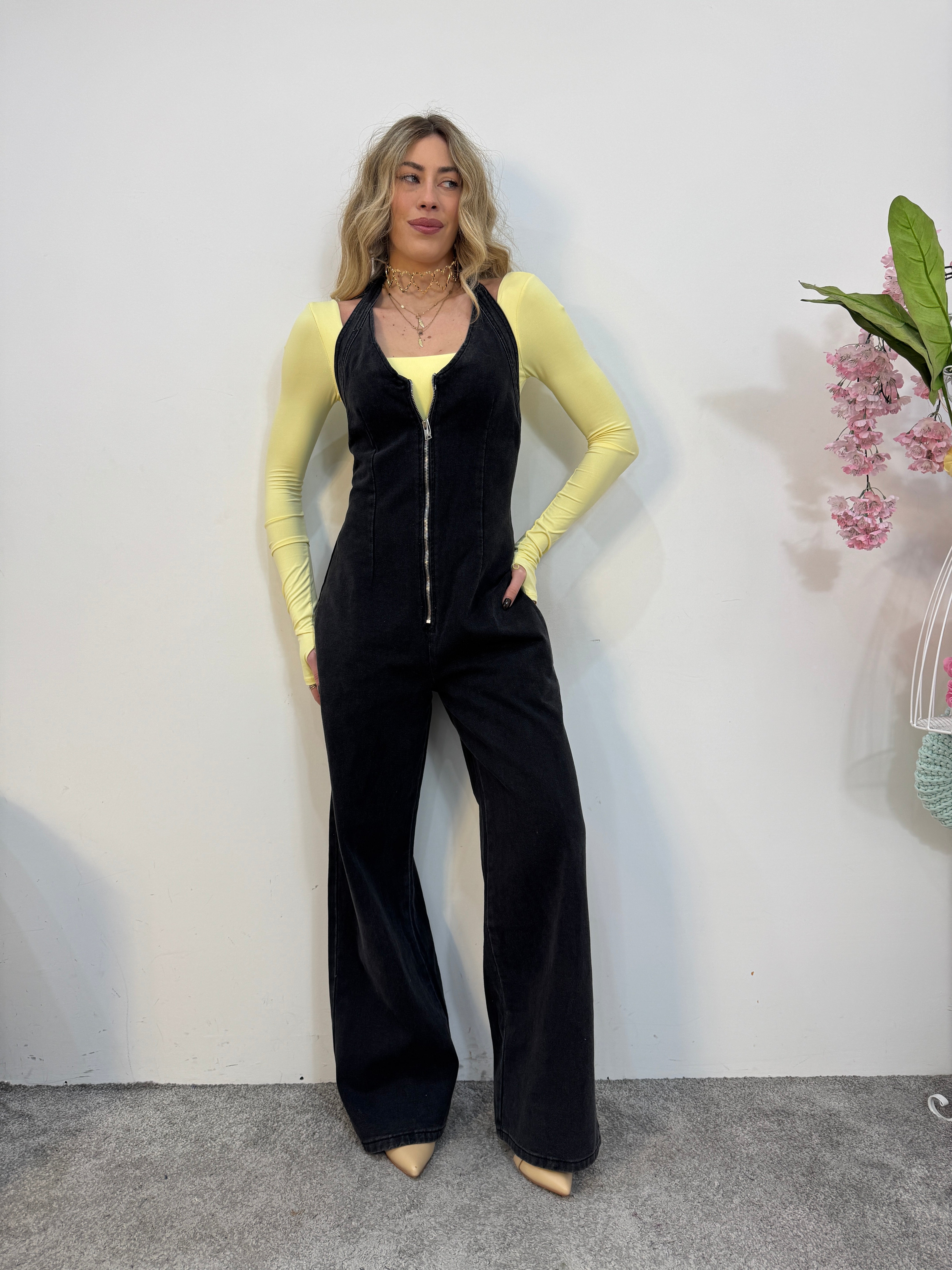 Tuta denim con zip