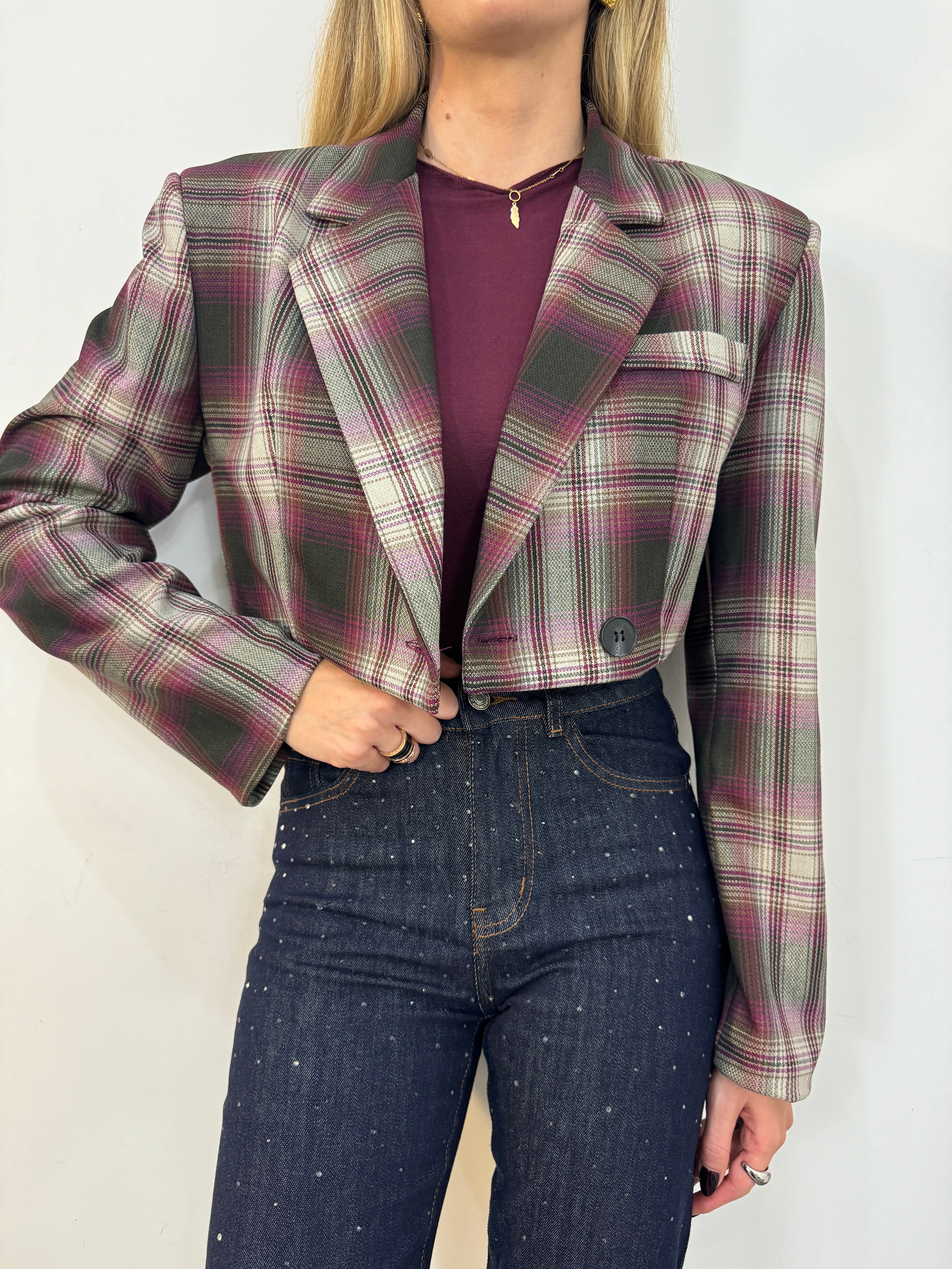 Giacca Crop tartan