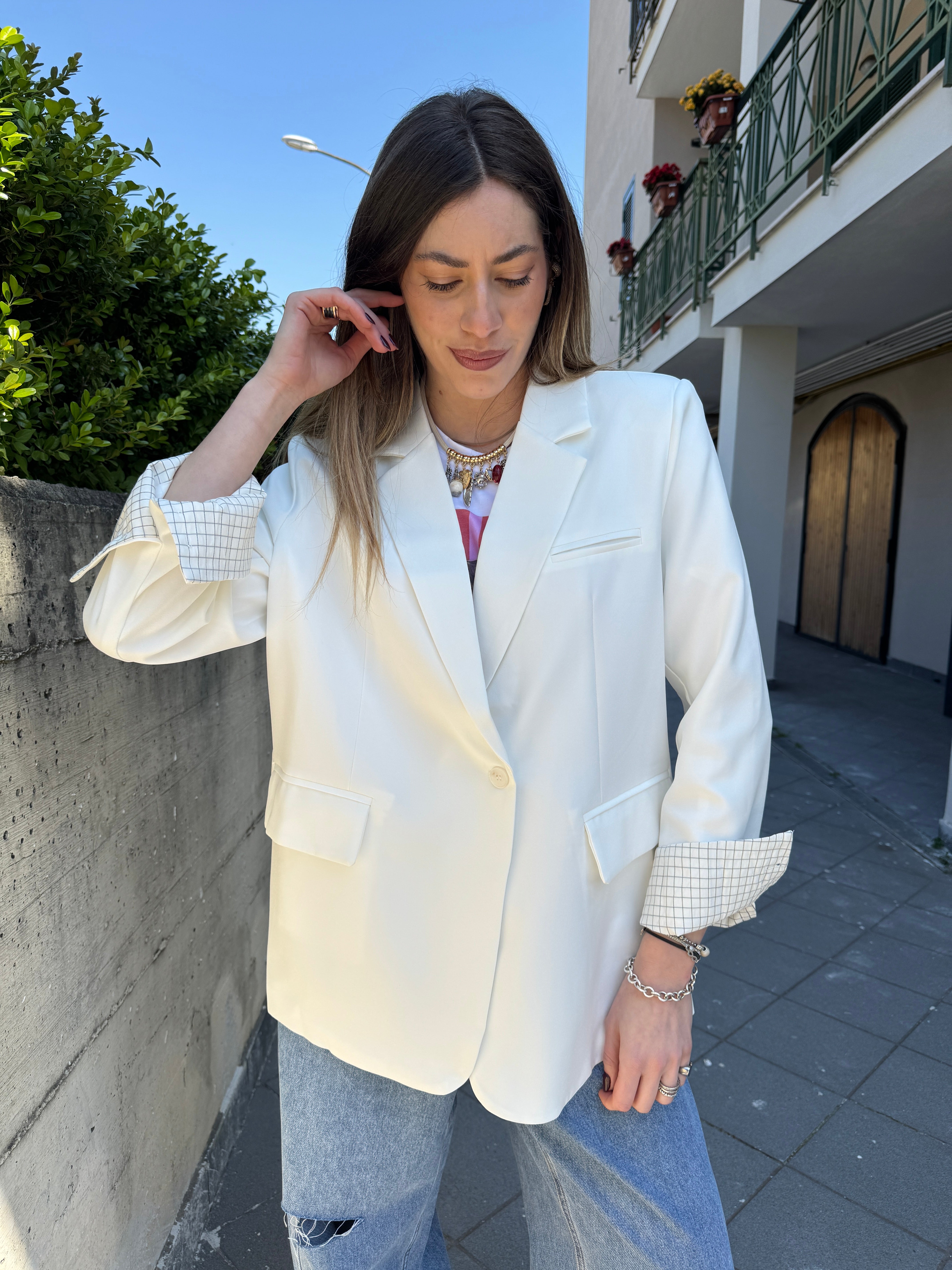 Giacca risvolto a quadri