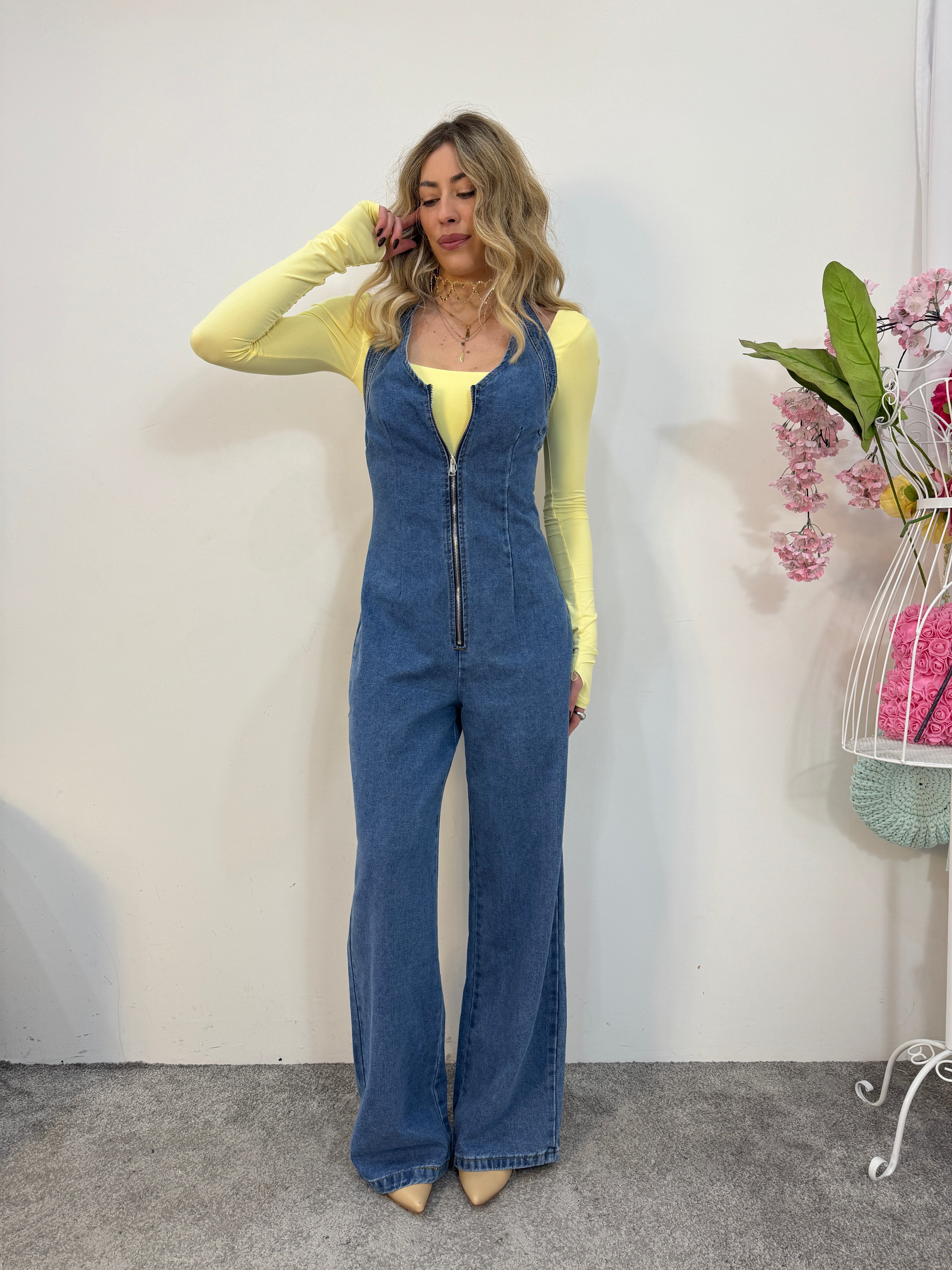 Tuta denim con zip