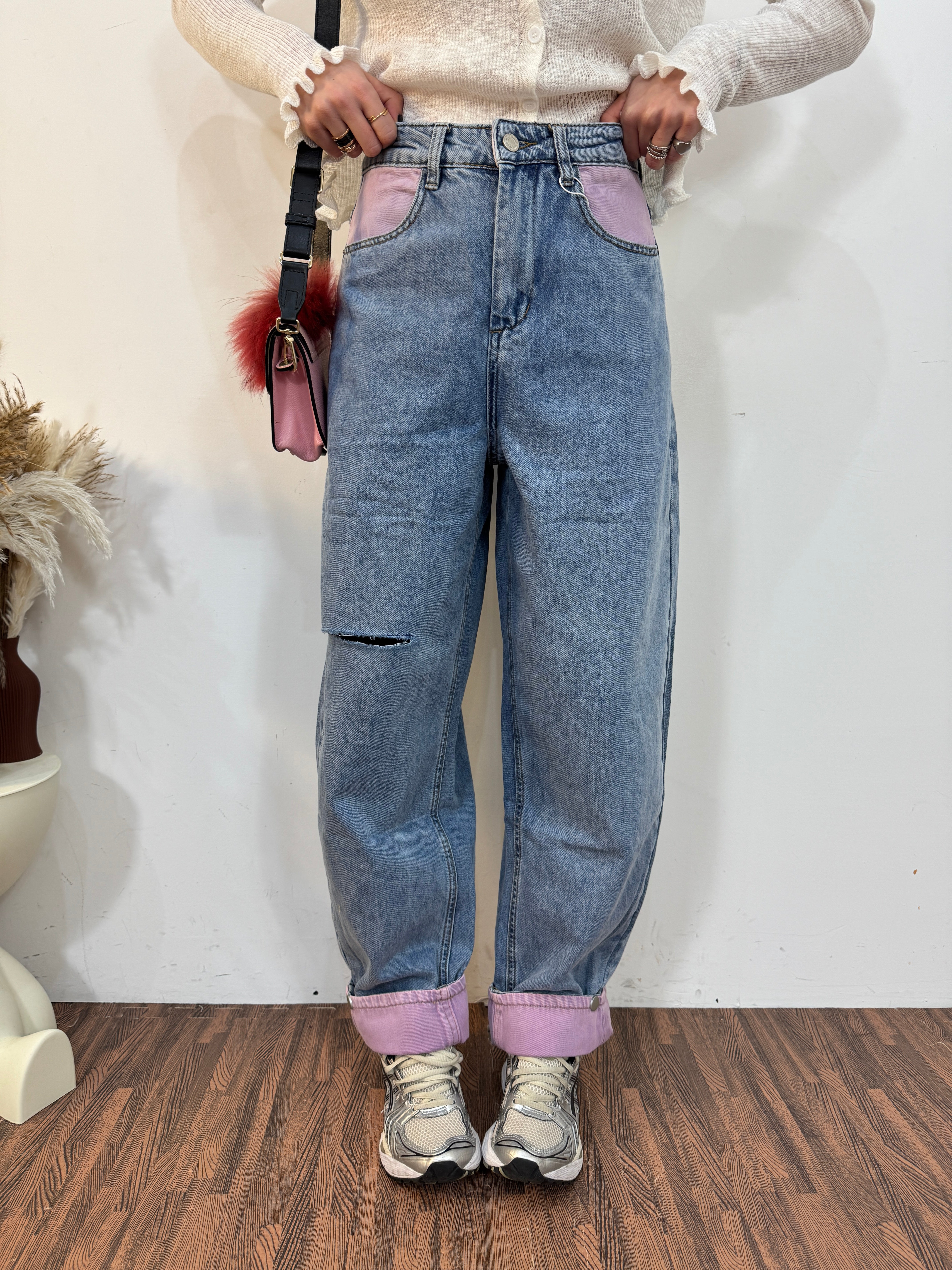 Jeans tasca rosa