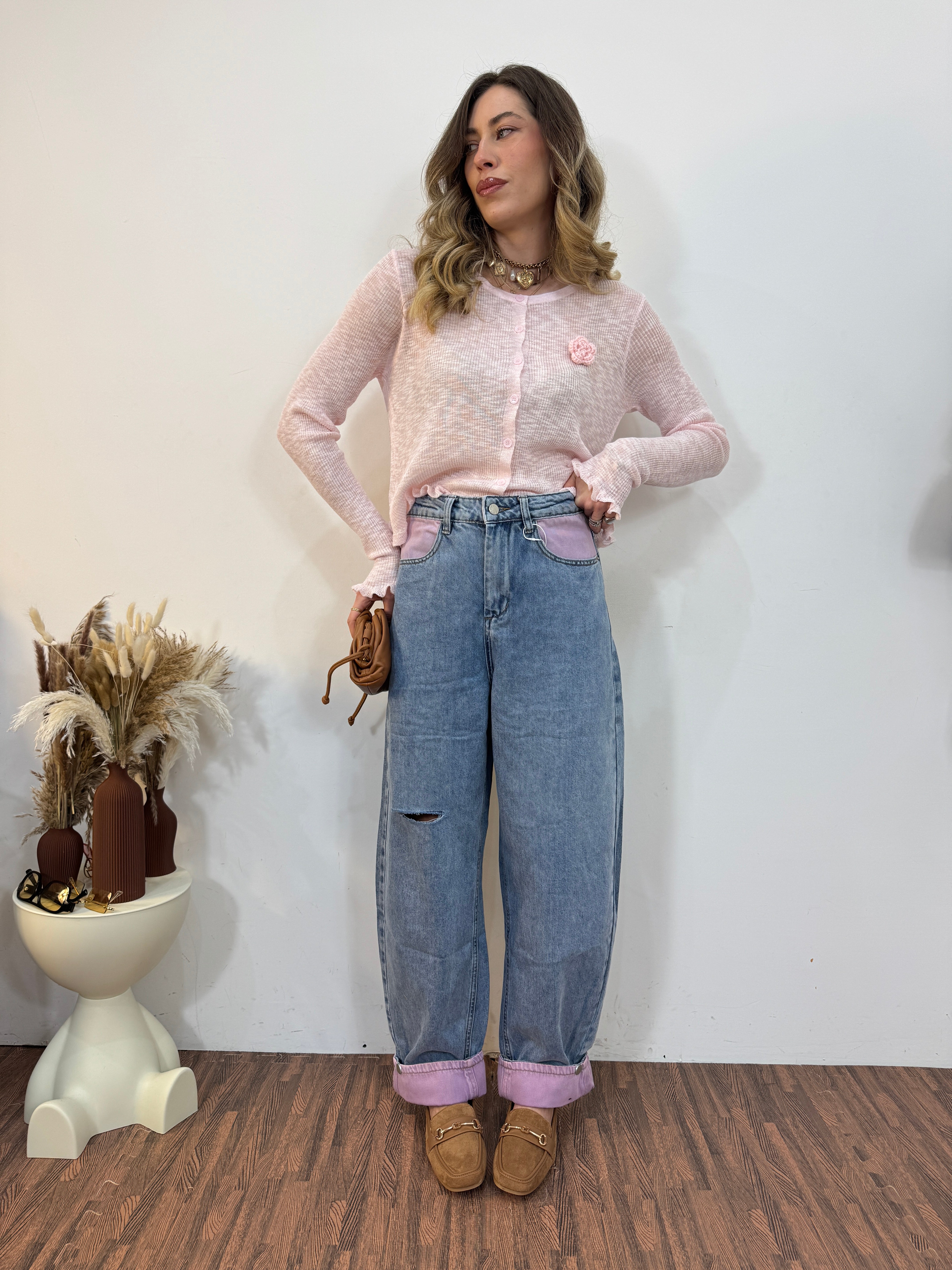 Jeans tasca rosa