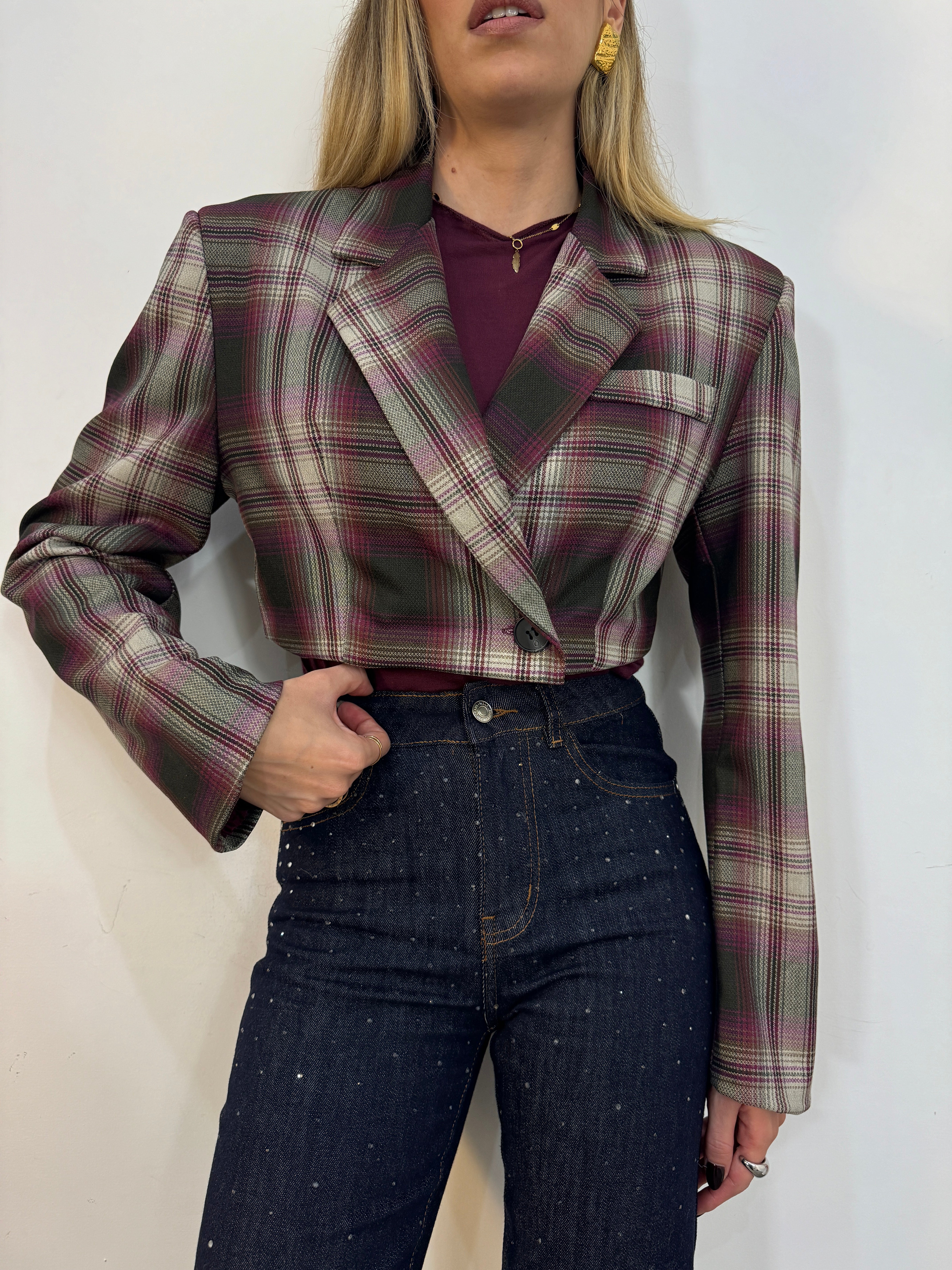 Giacca Crop tartan