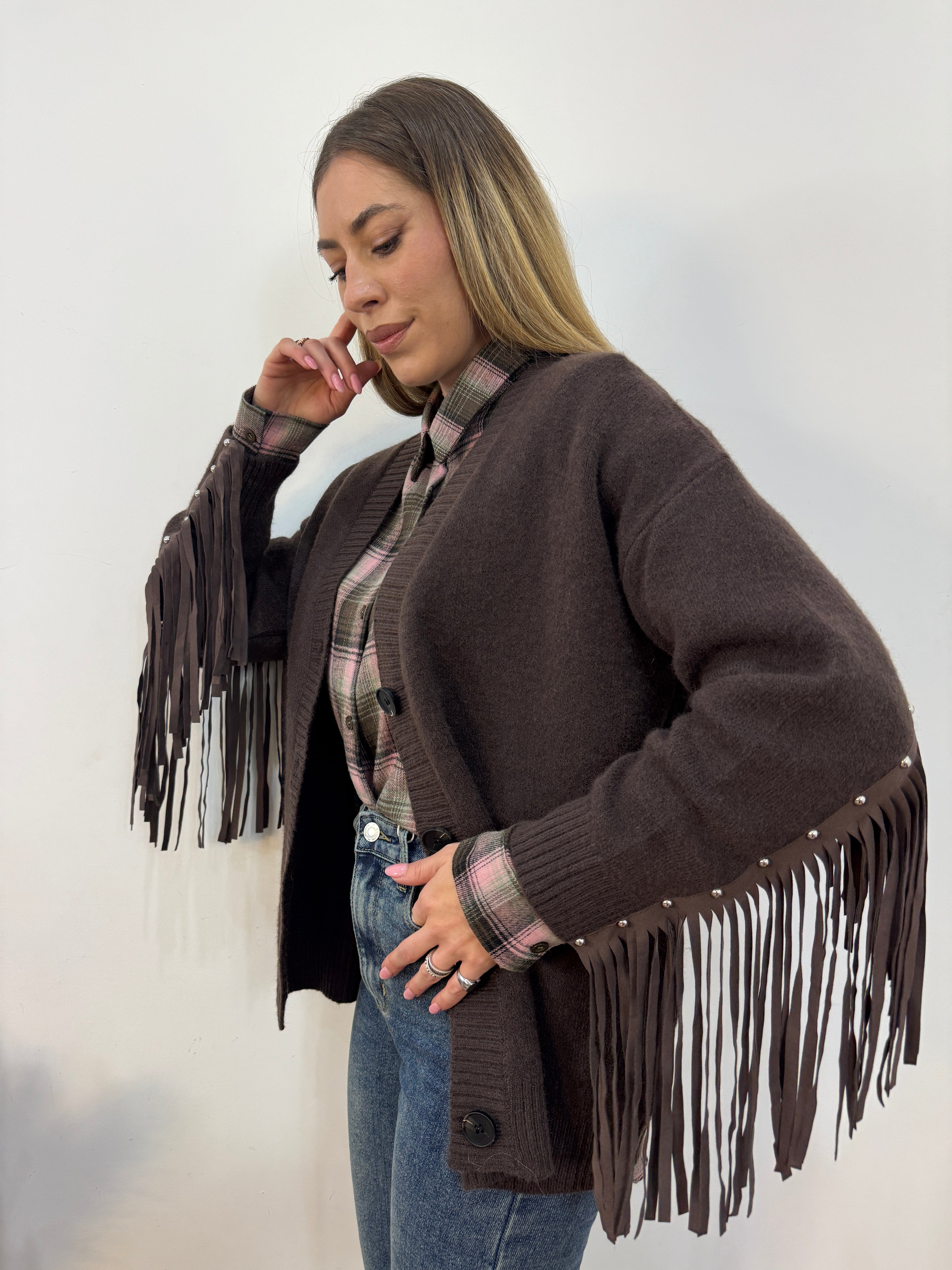 Cardigan borchie&frange