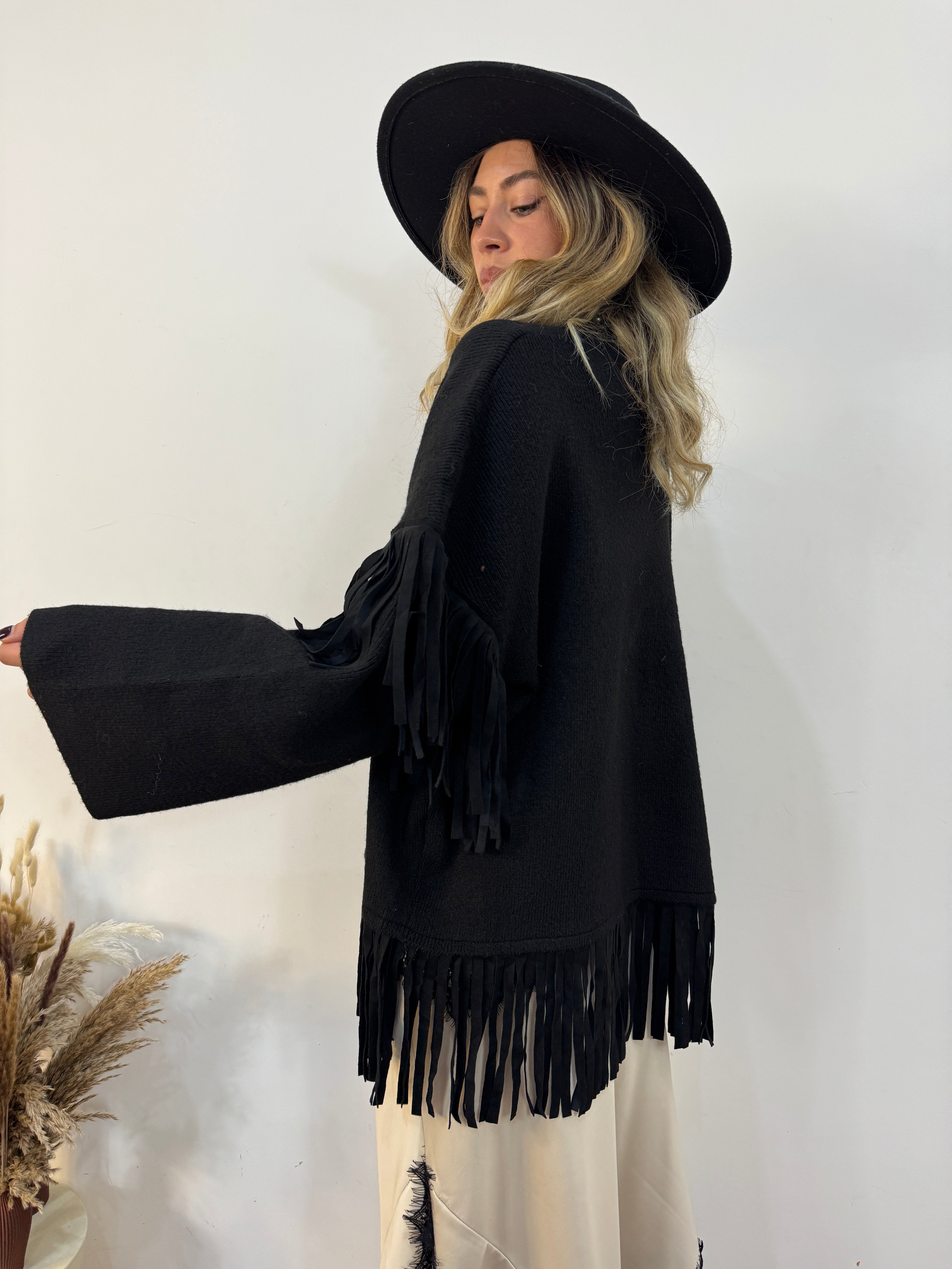 Maxi cardigan frangia
