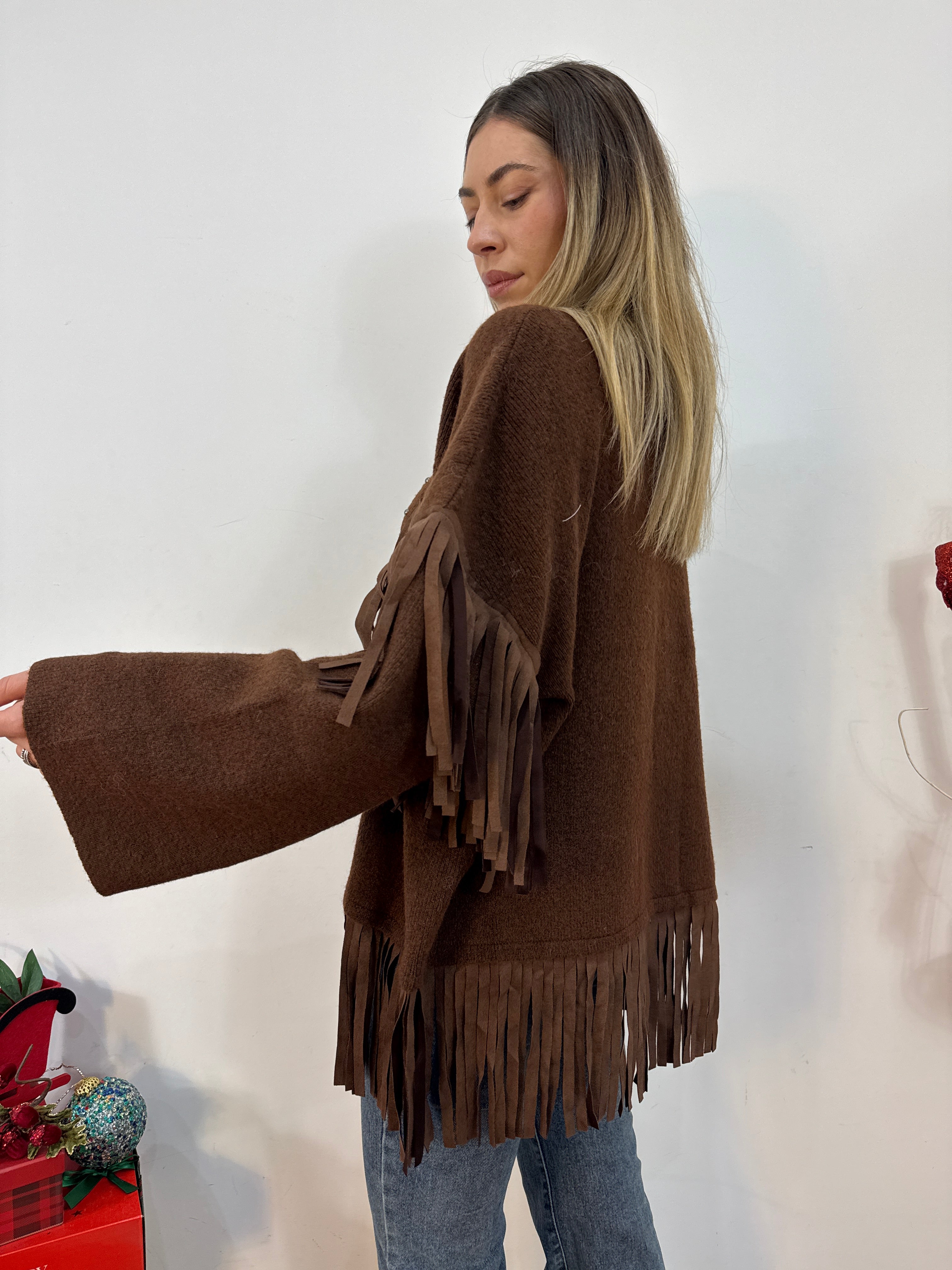 Maxi cardigan frangia