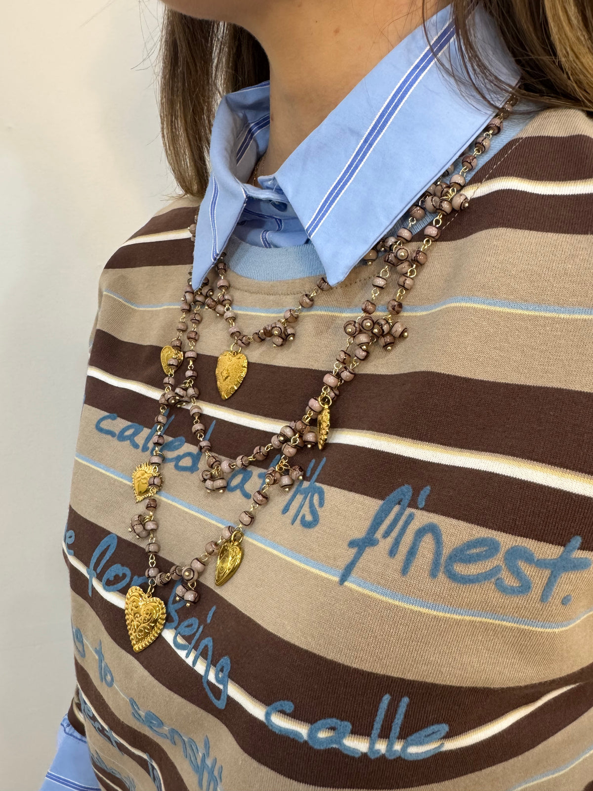 Collana cuori beige