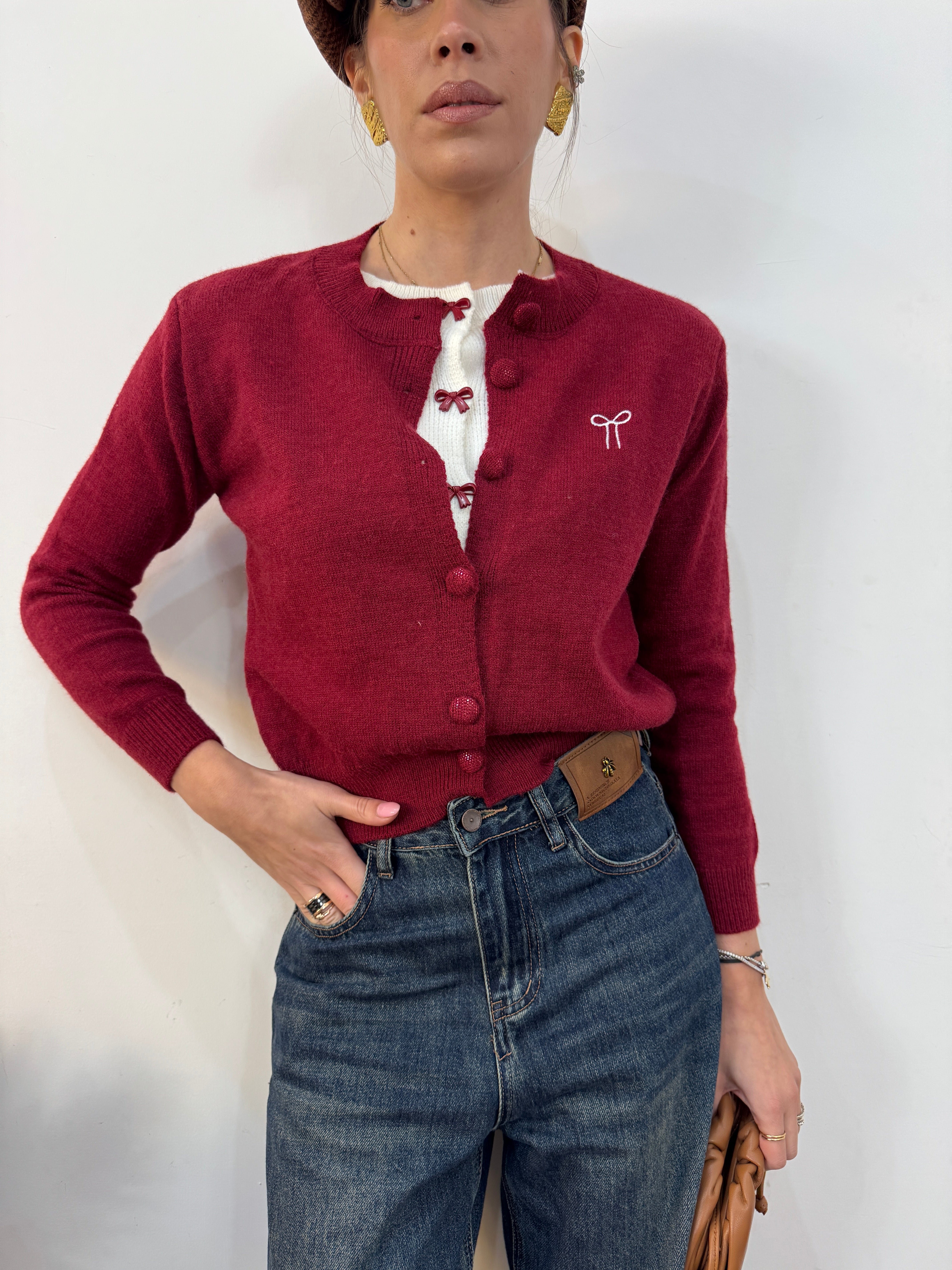 Cardigan  fiocchetto ciliegia