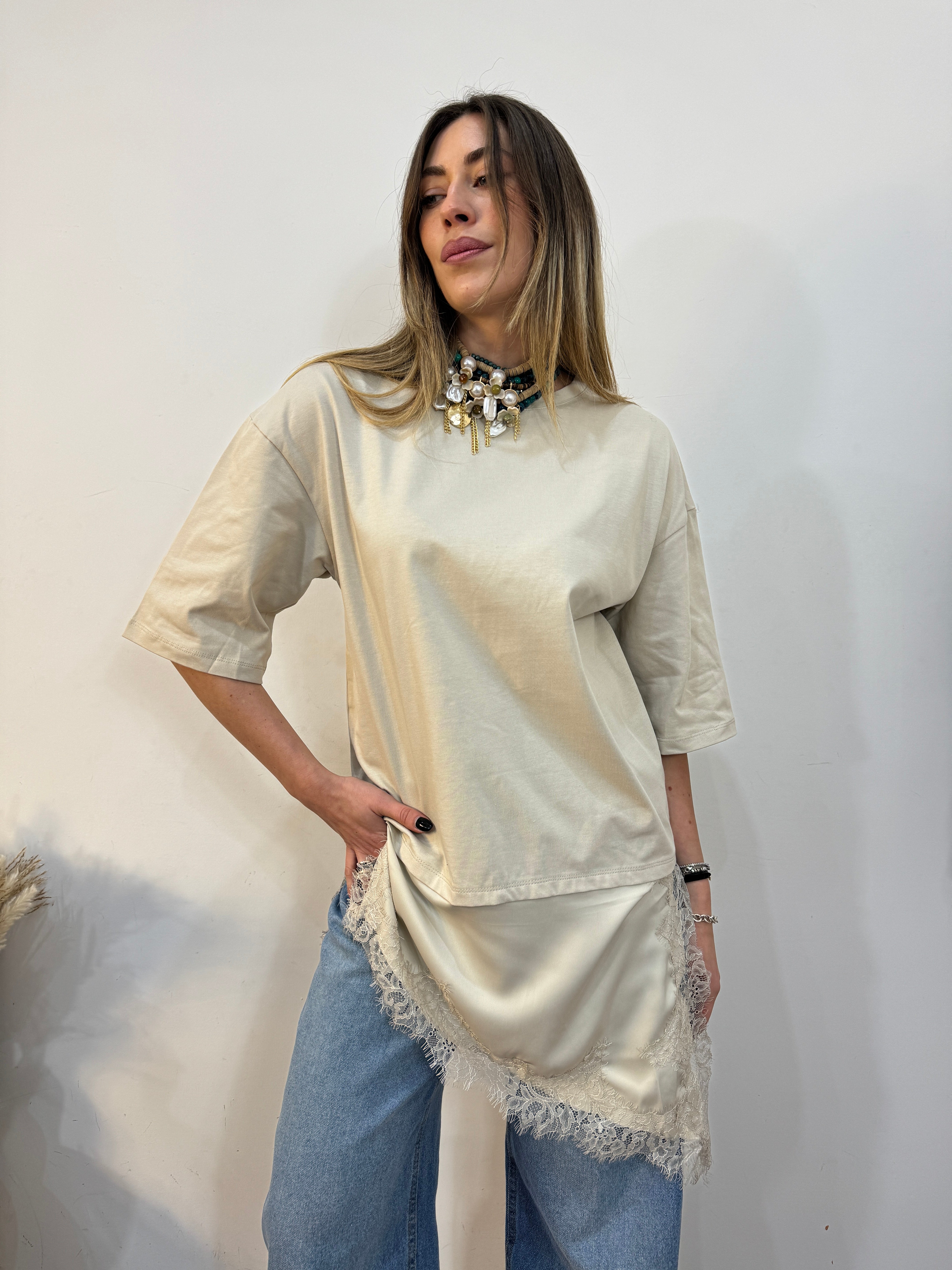 Maxi-shirt con pizzo