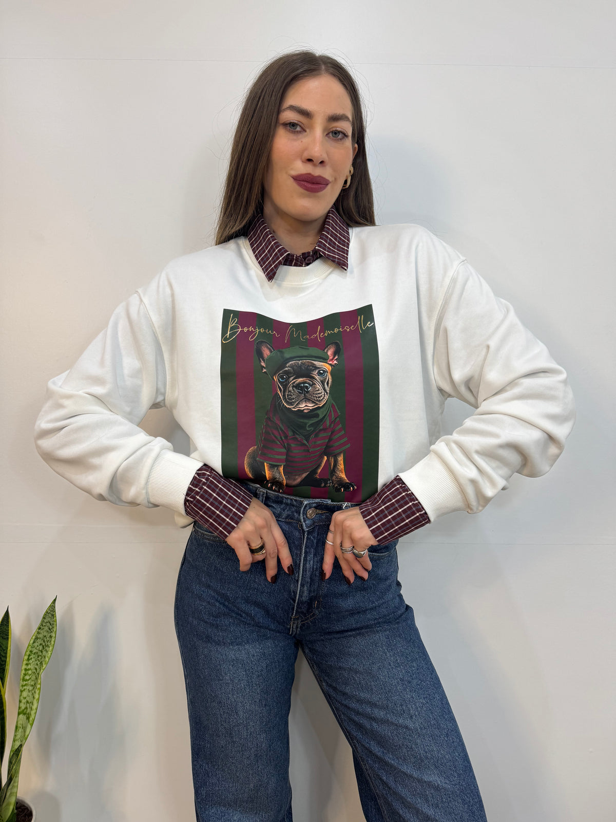 Felpa Doggy bianco & bordeaux