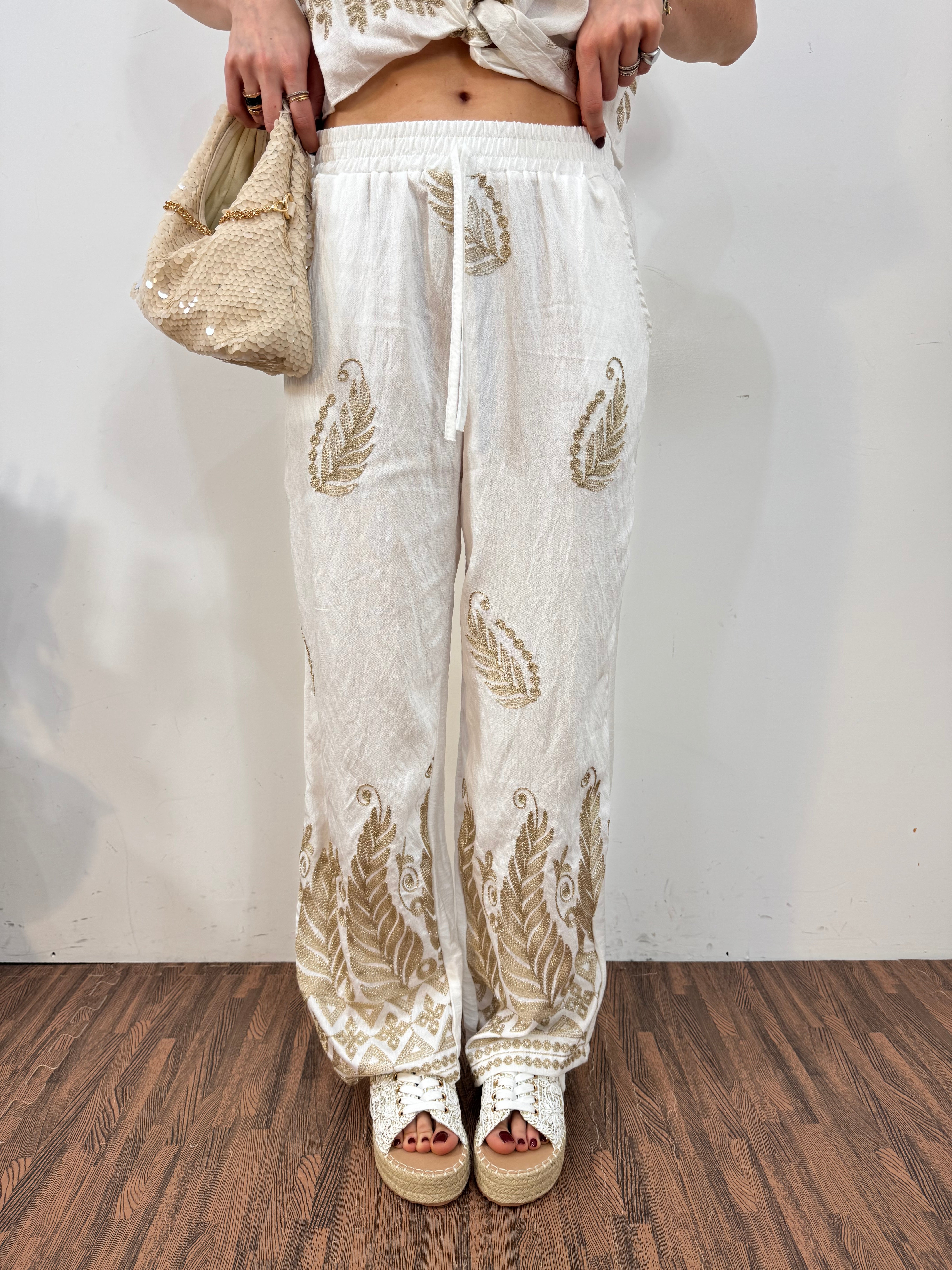 Pantalone white&gold