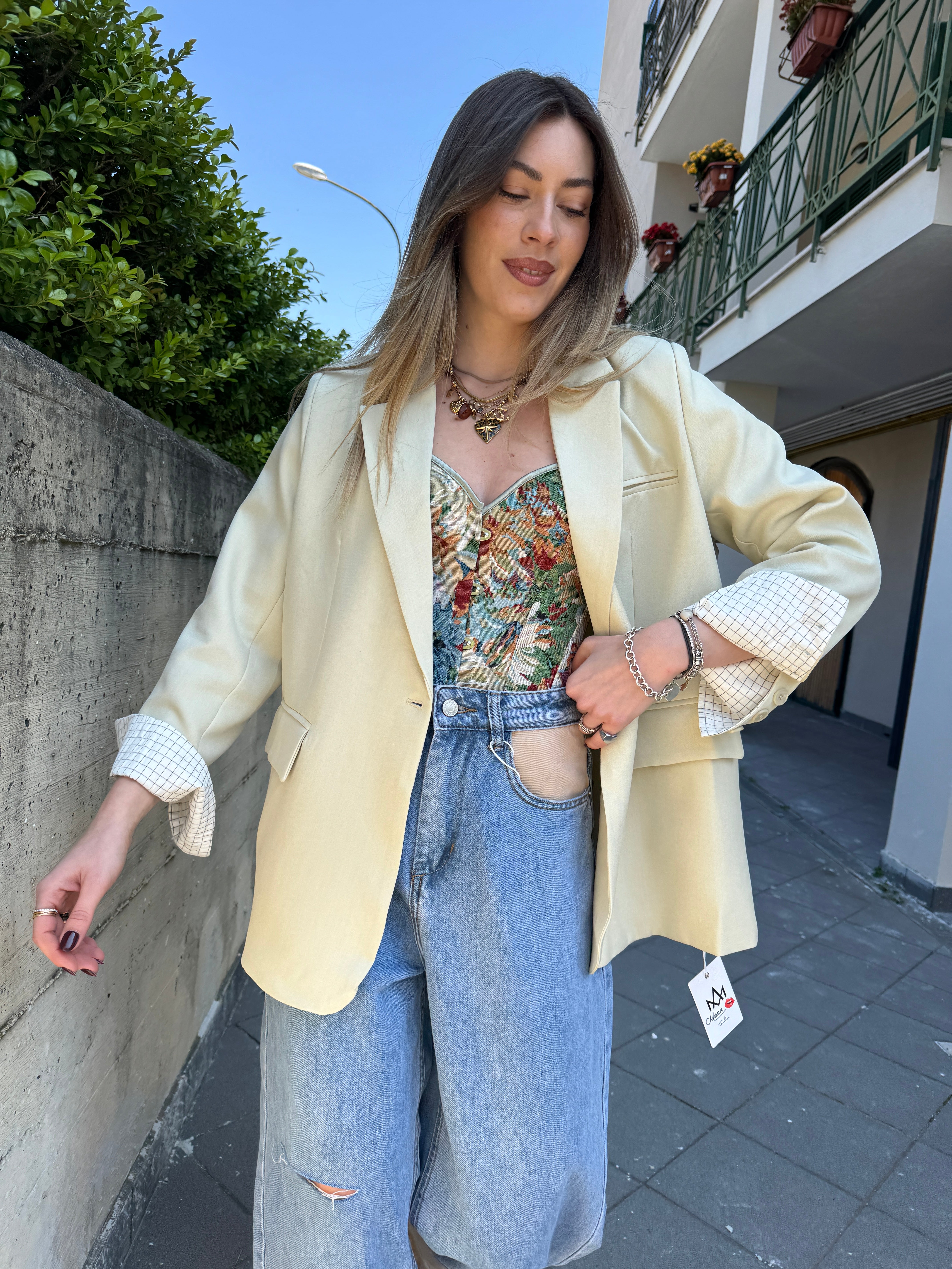 Giacca risvolto a quadri