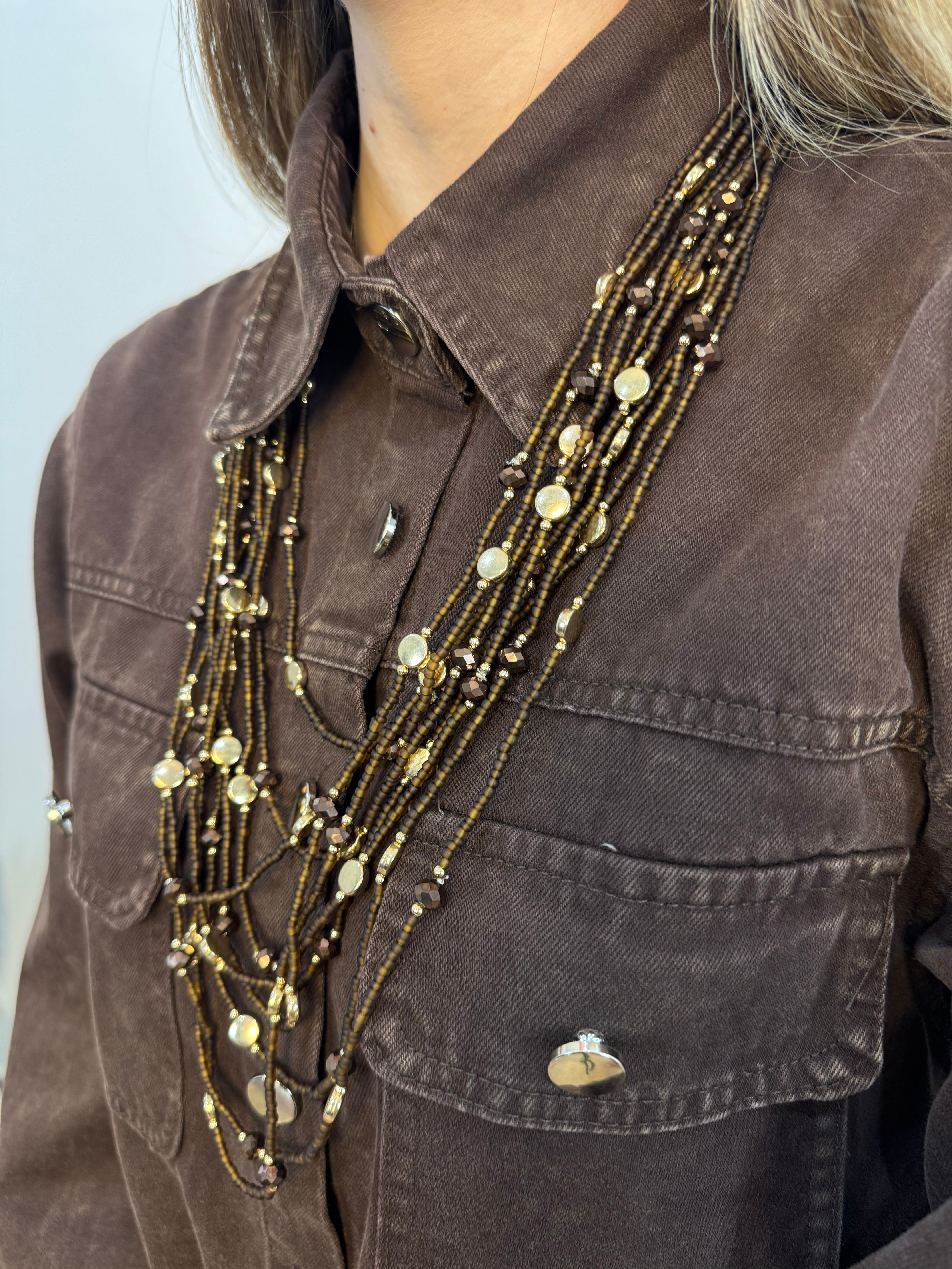 Collana multigiro marrone