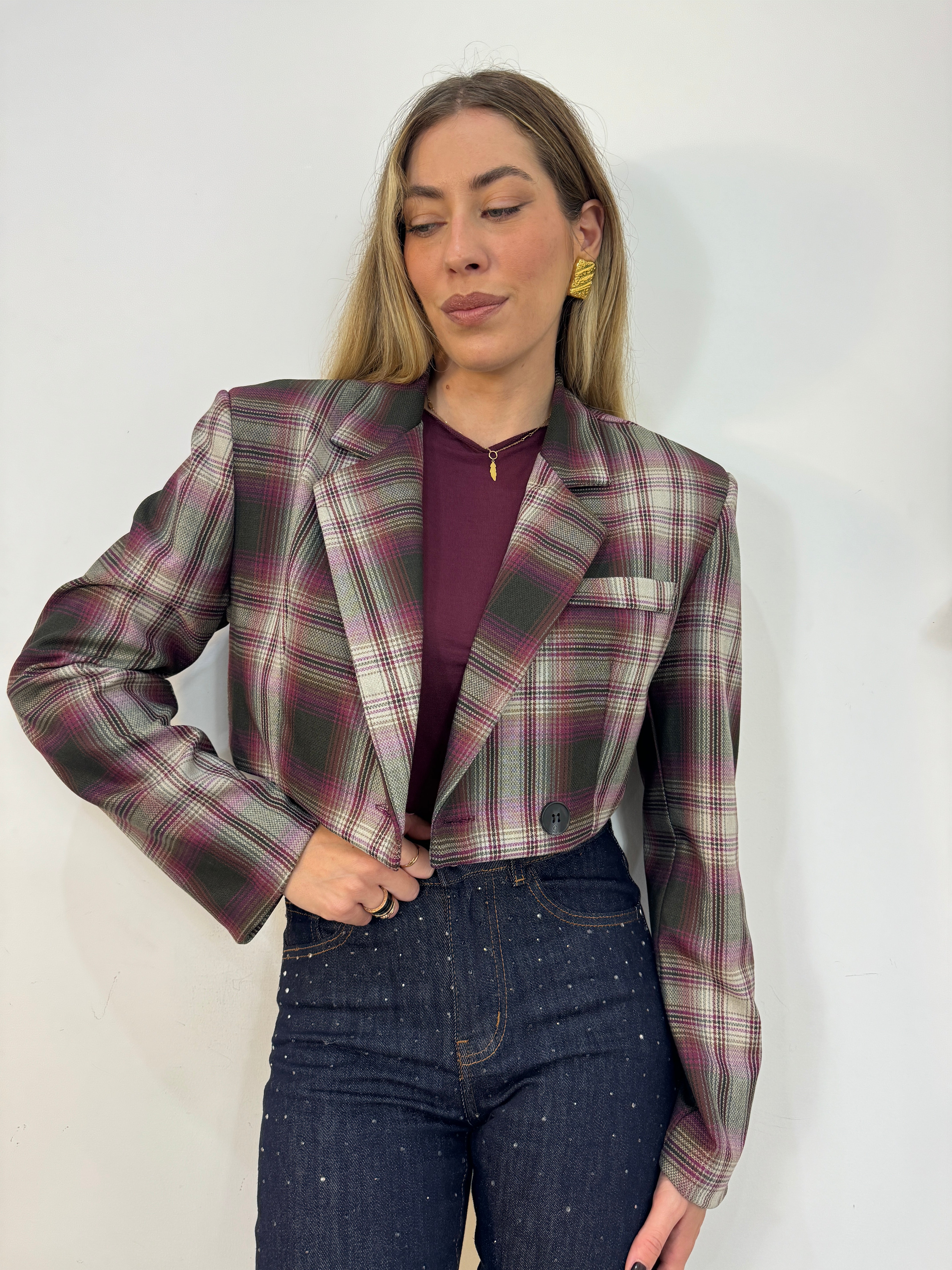 Giacca Crop tartan