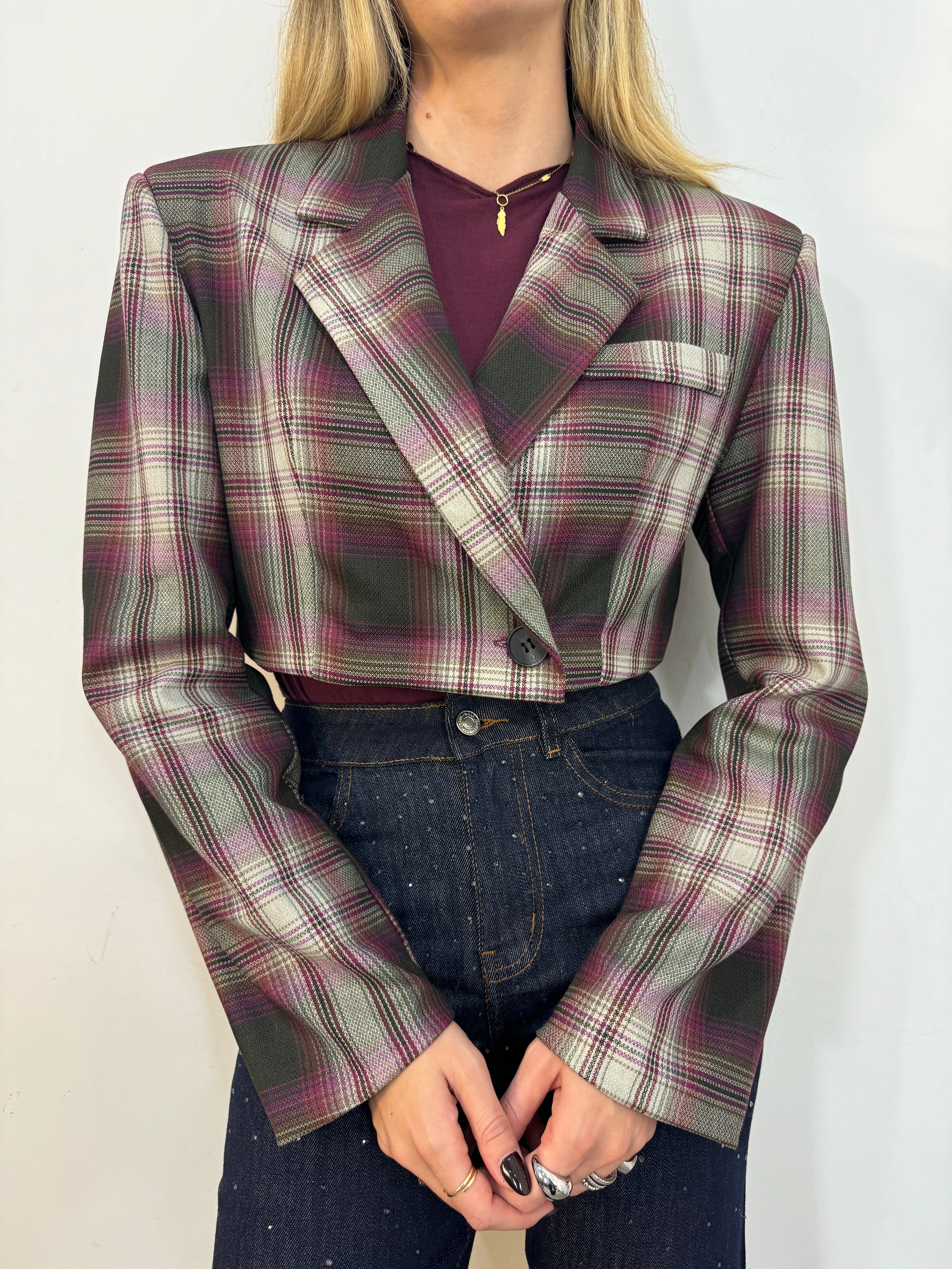 Giacca Crop tartan