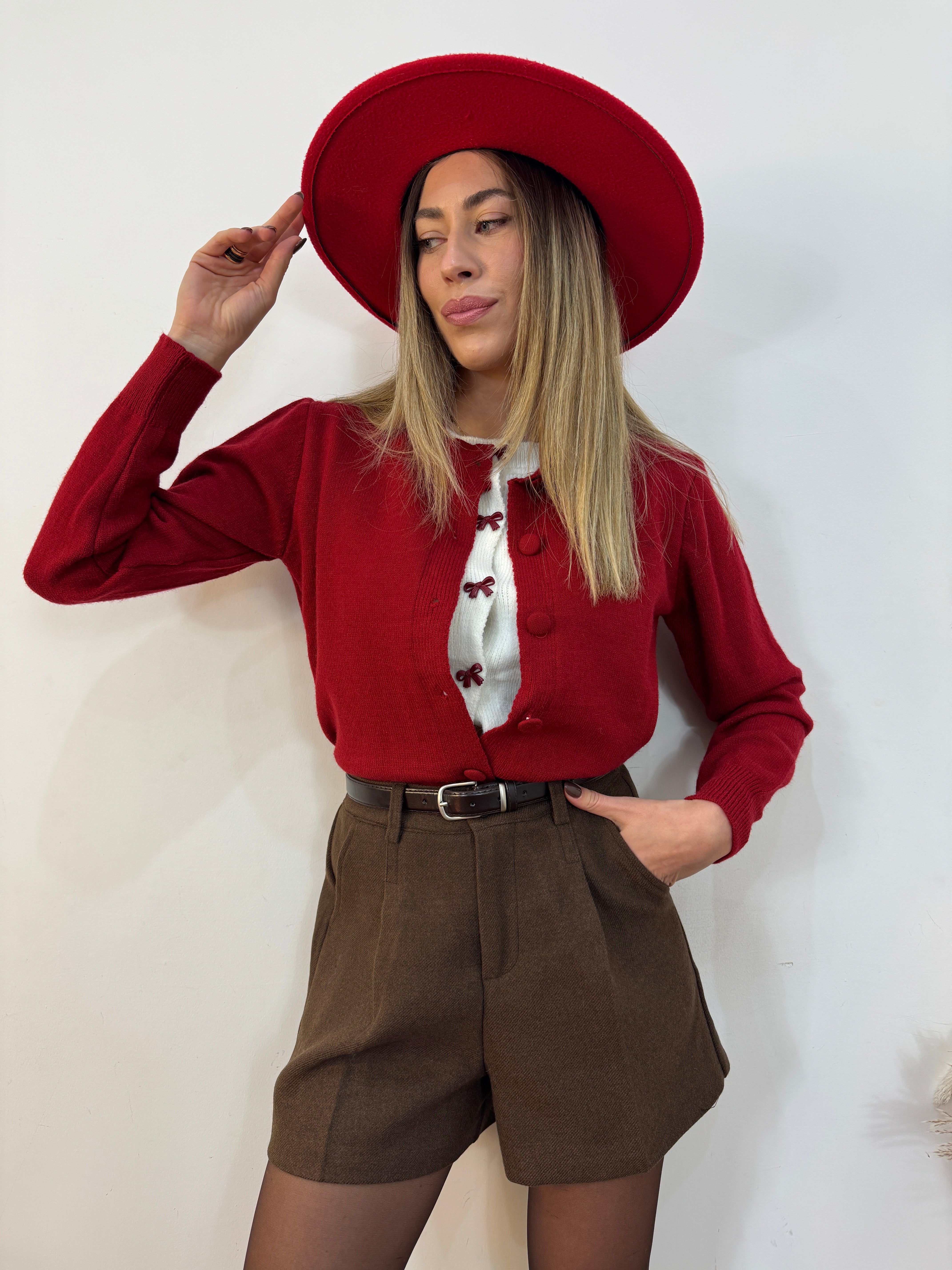 Cardigan  fiocchetto ciliegia