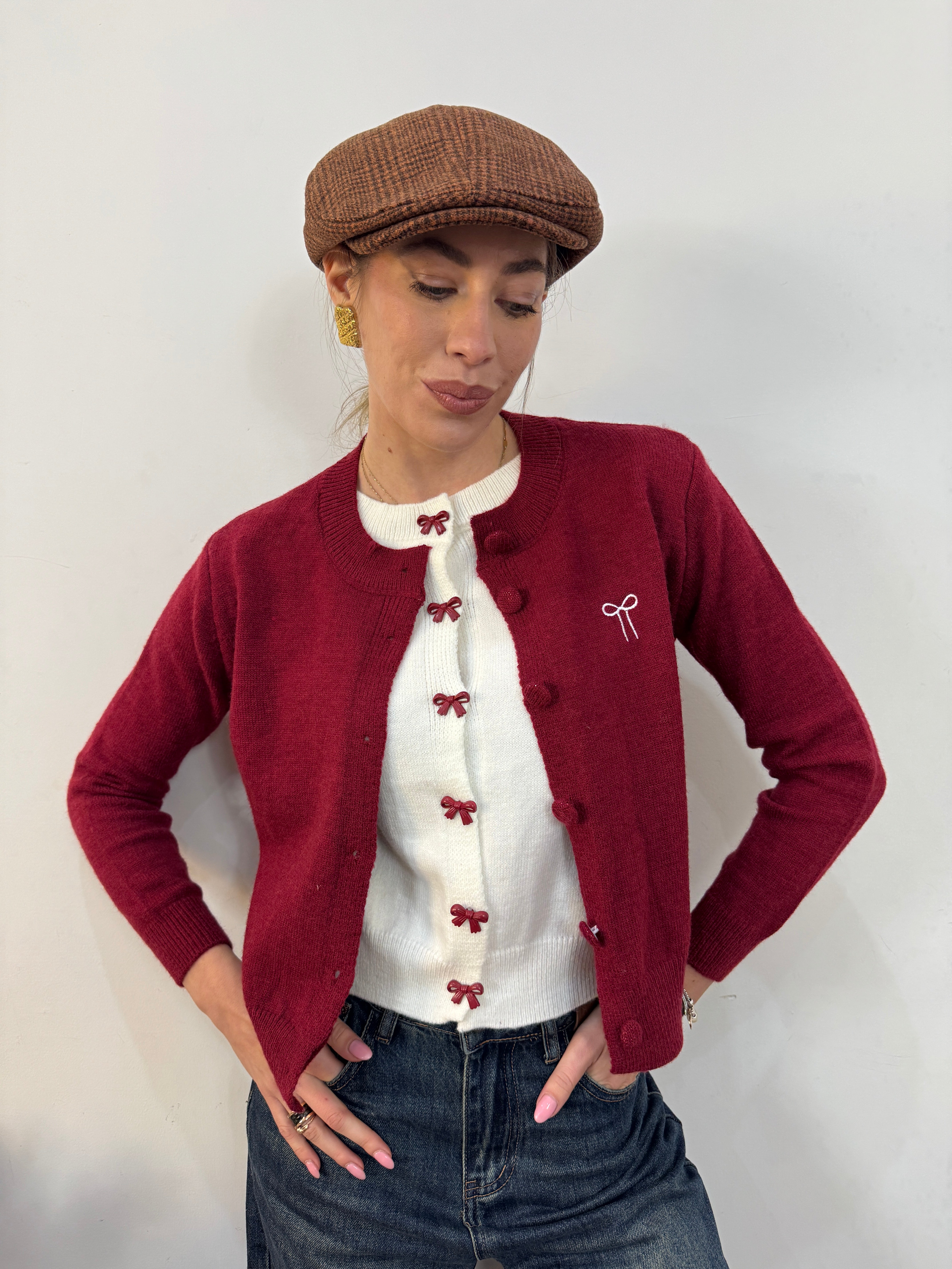 Cardigan  fiocchetto ciliegia