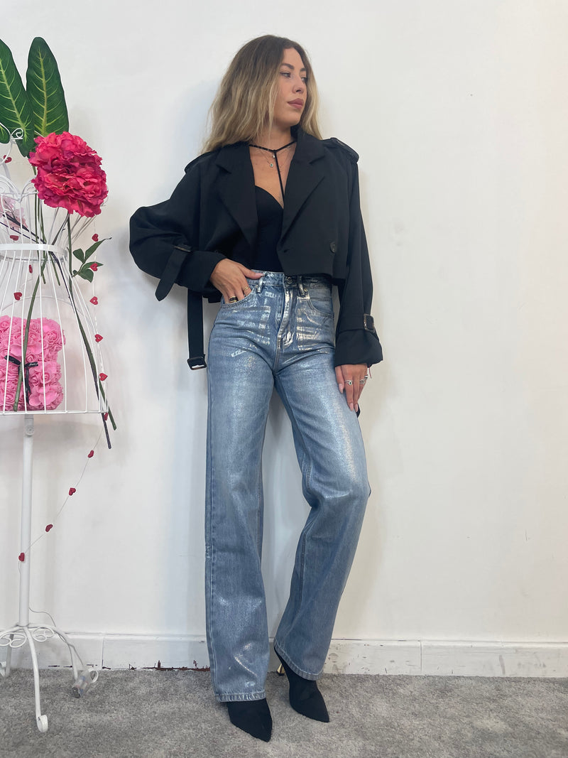 Jeans laminati argento