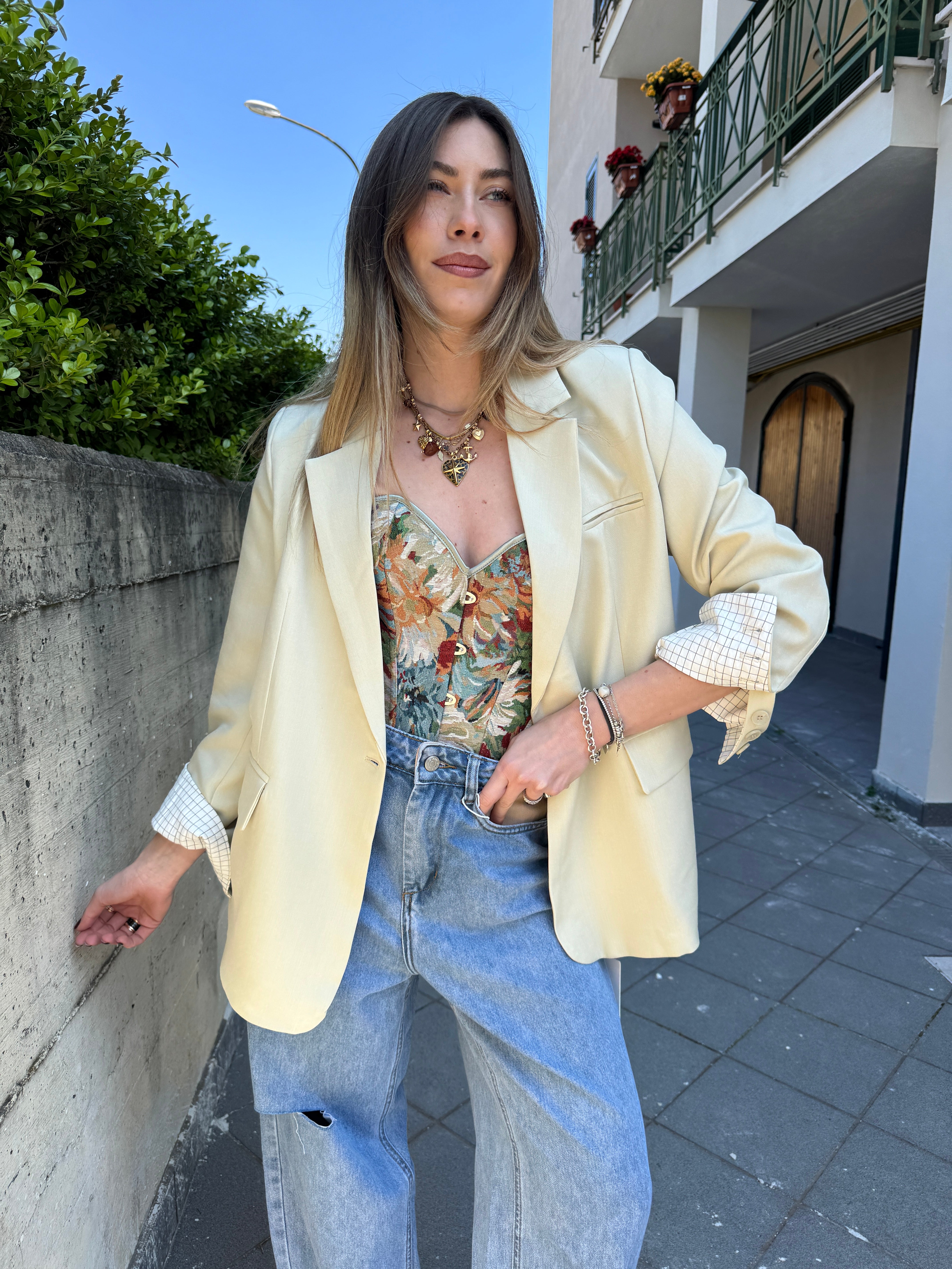 Giacca risvolto a quadri