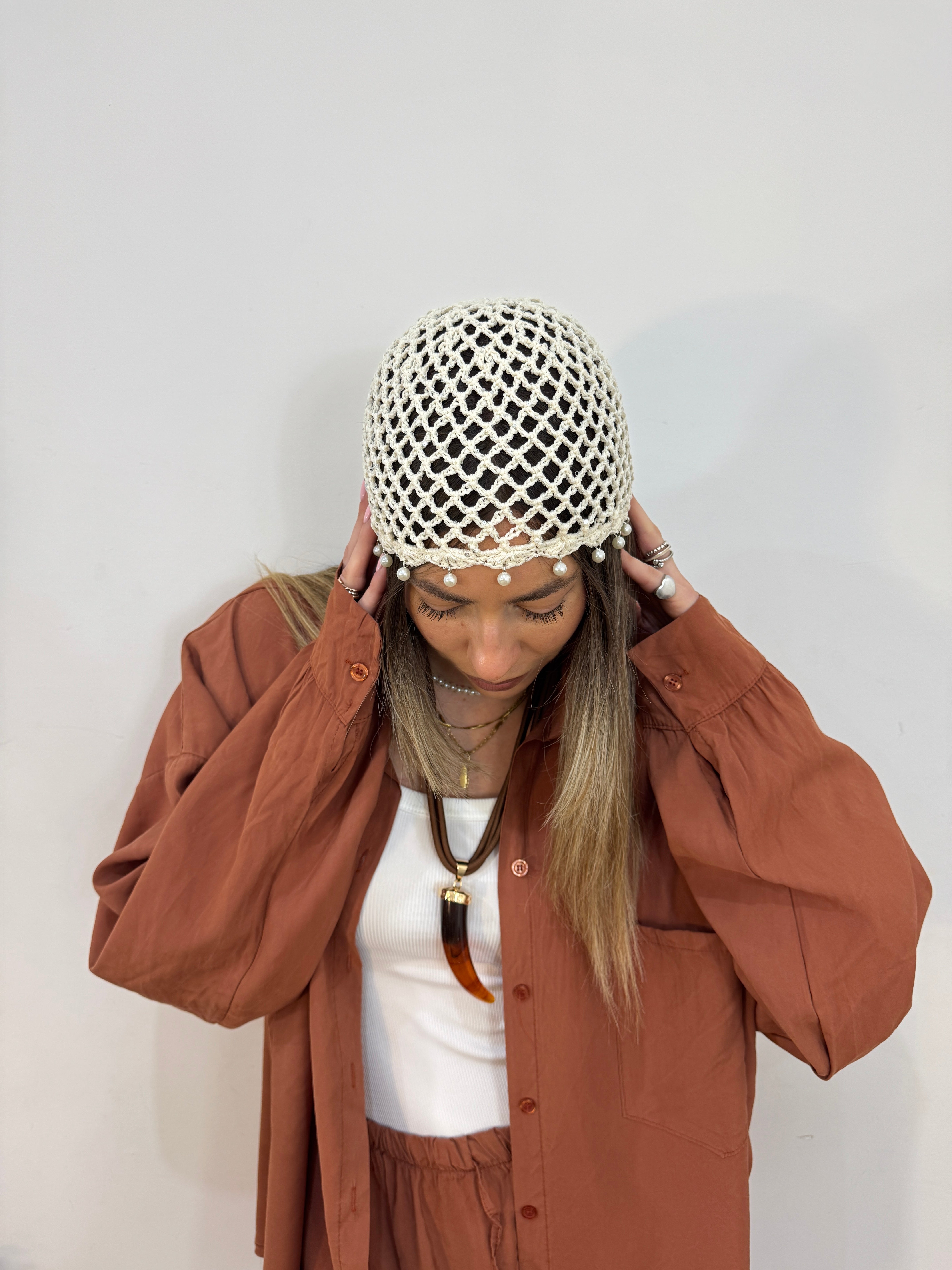 Cuffia perline macramé