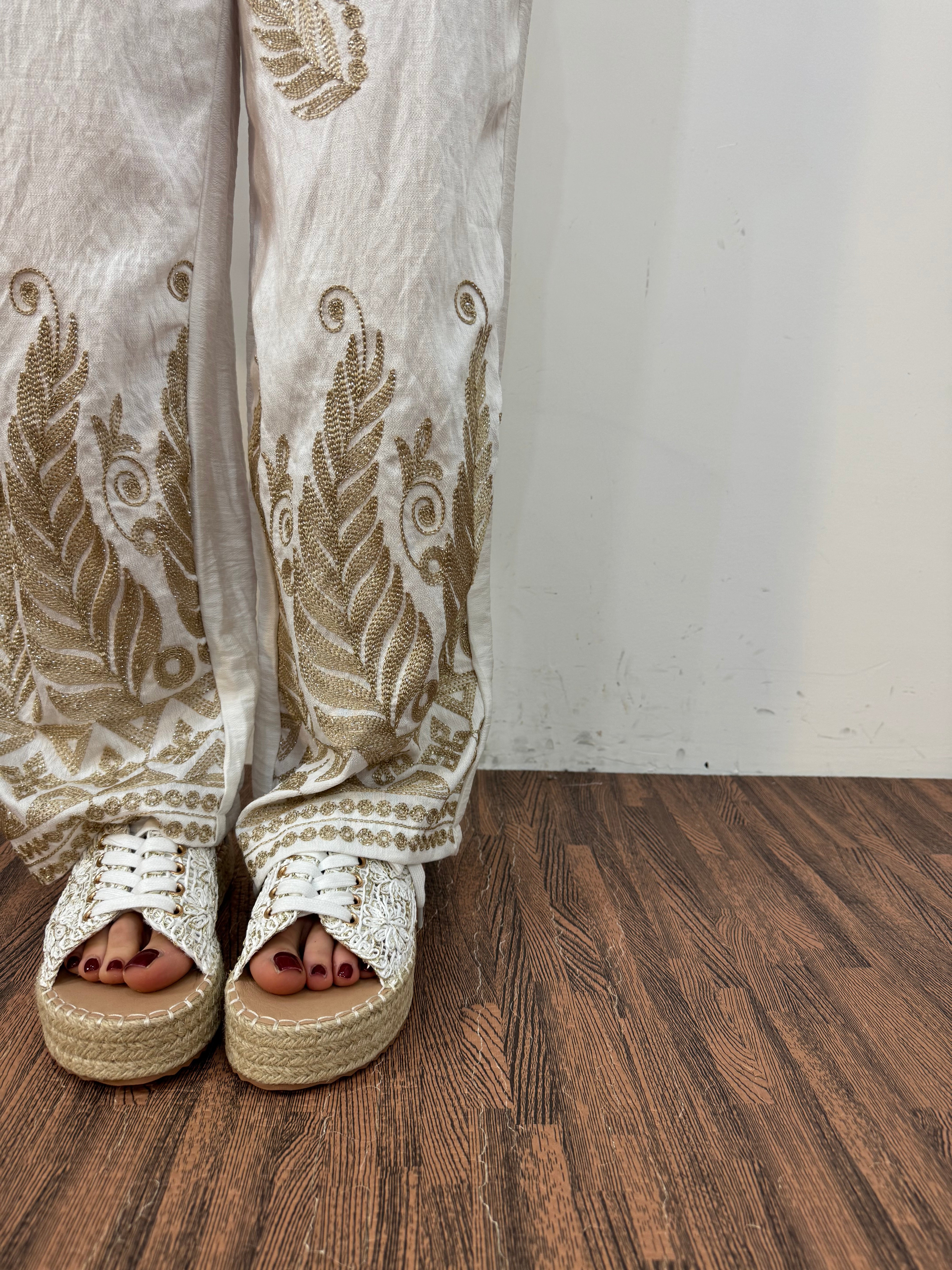 Pantalone white&gold