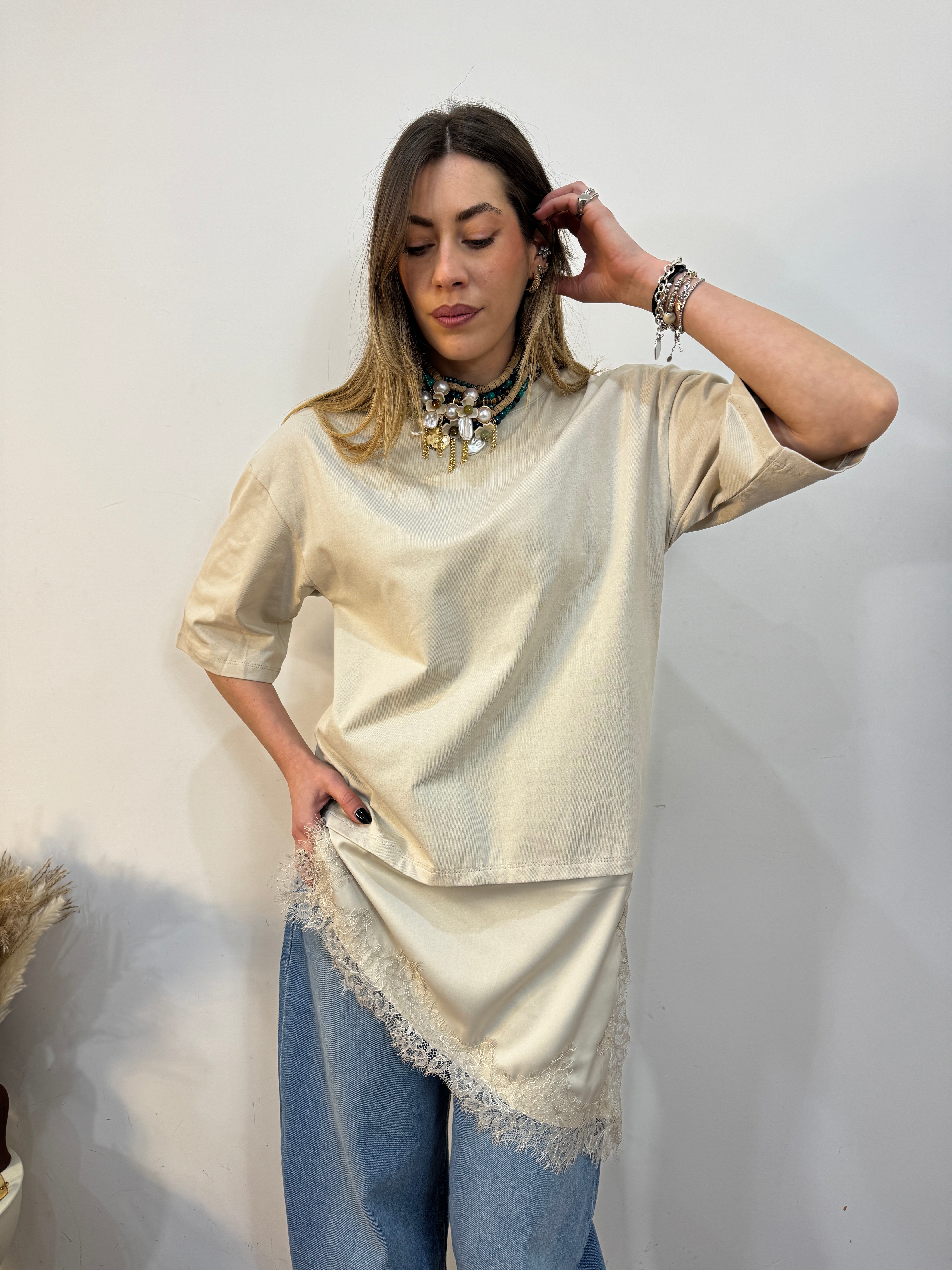 Maxi-shirt con pizzo