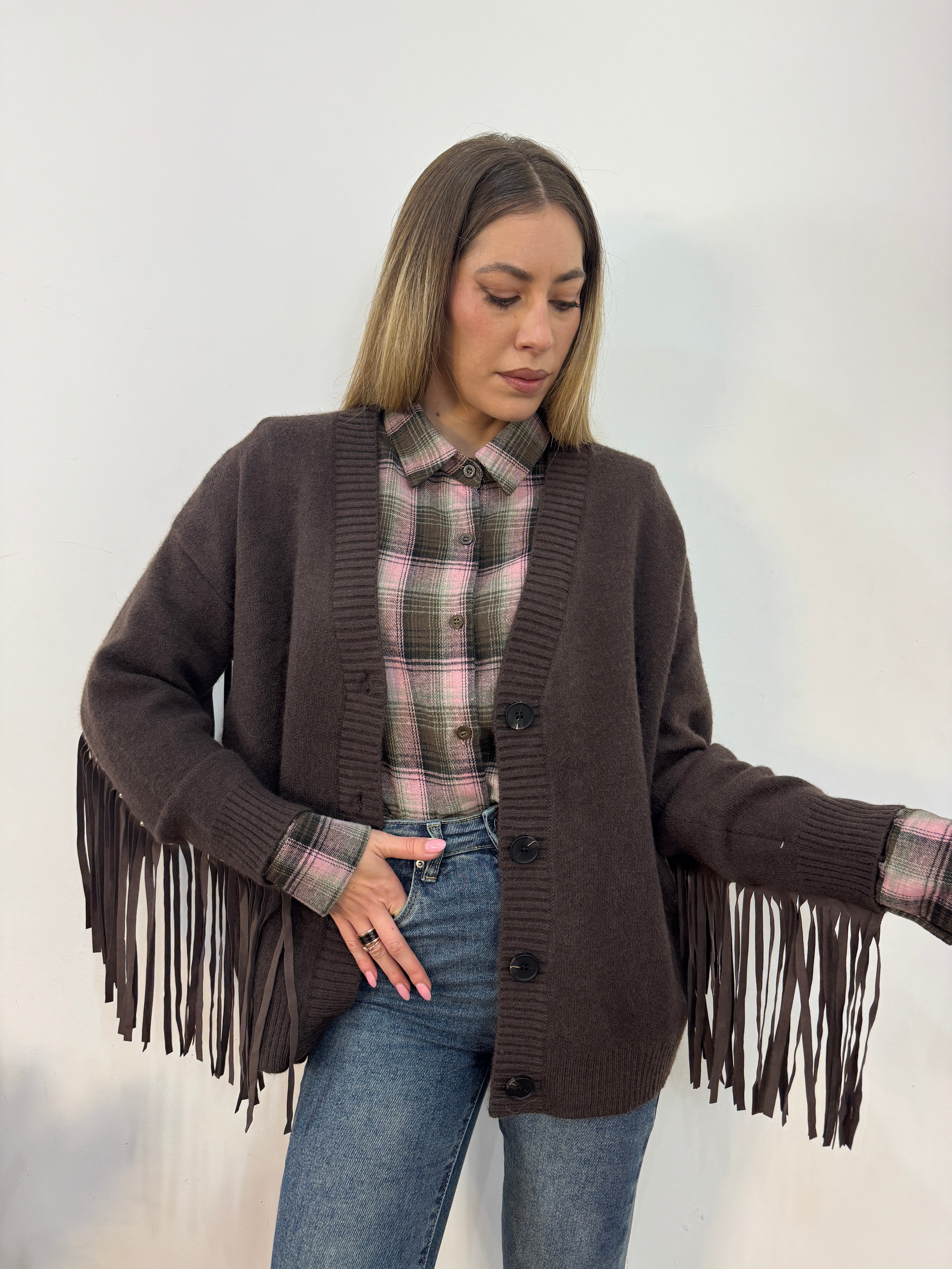 Cardigan borchie&frange