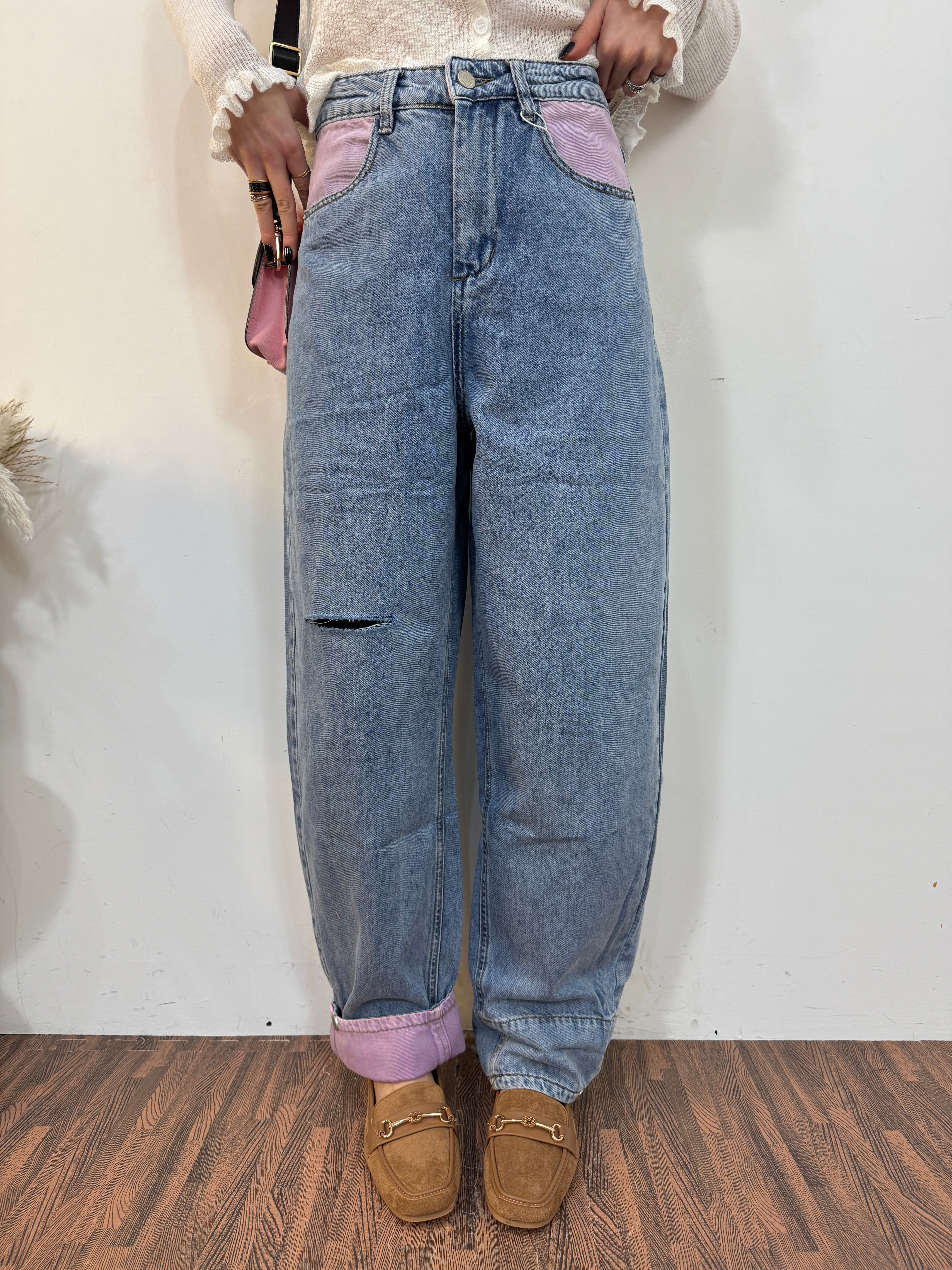 Jeans tasca rosa