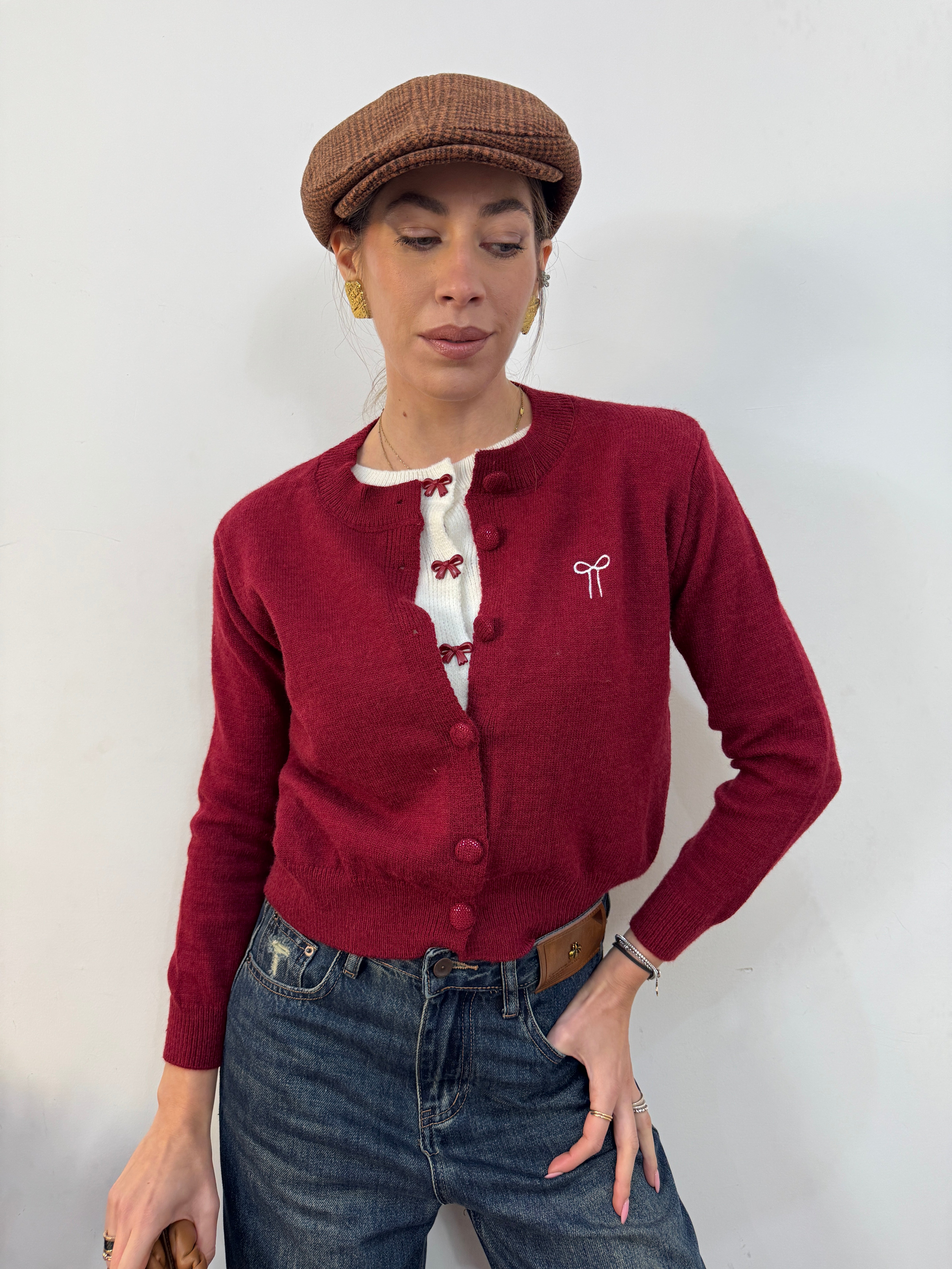 Cardigan  fiocchetto ciliegia