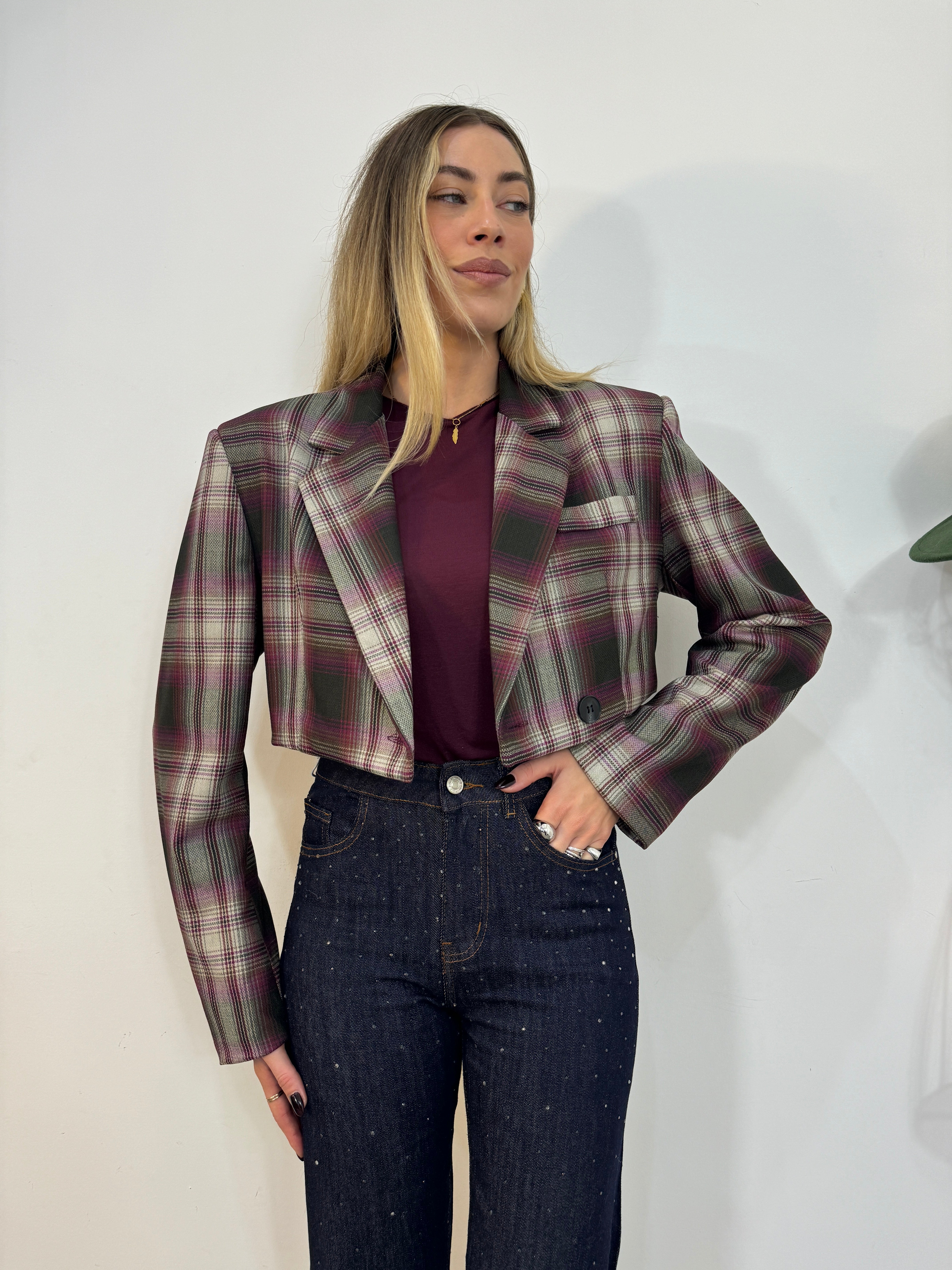 Giacca Crop tartan