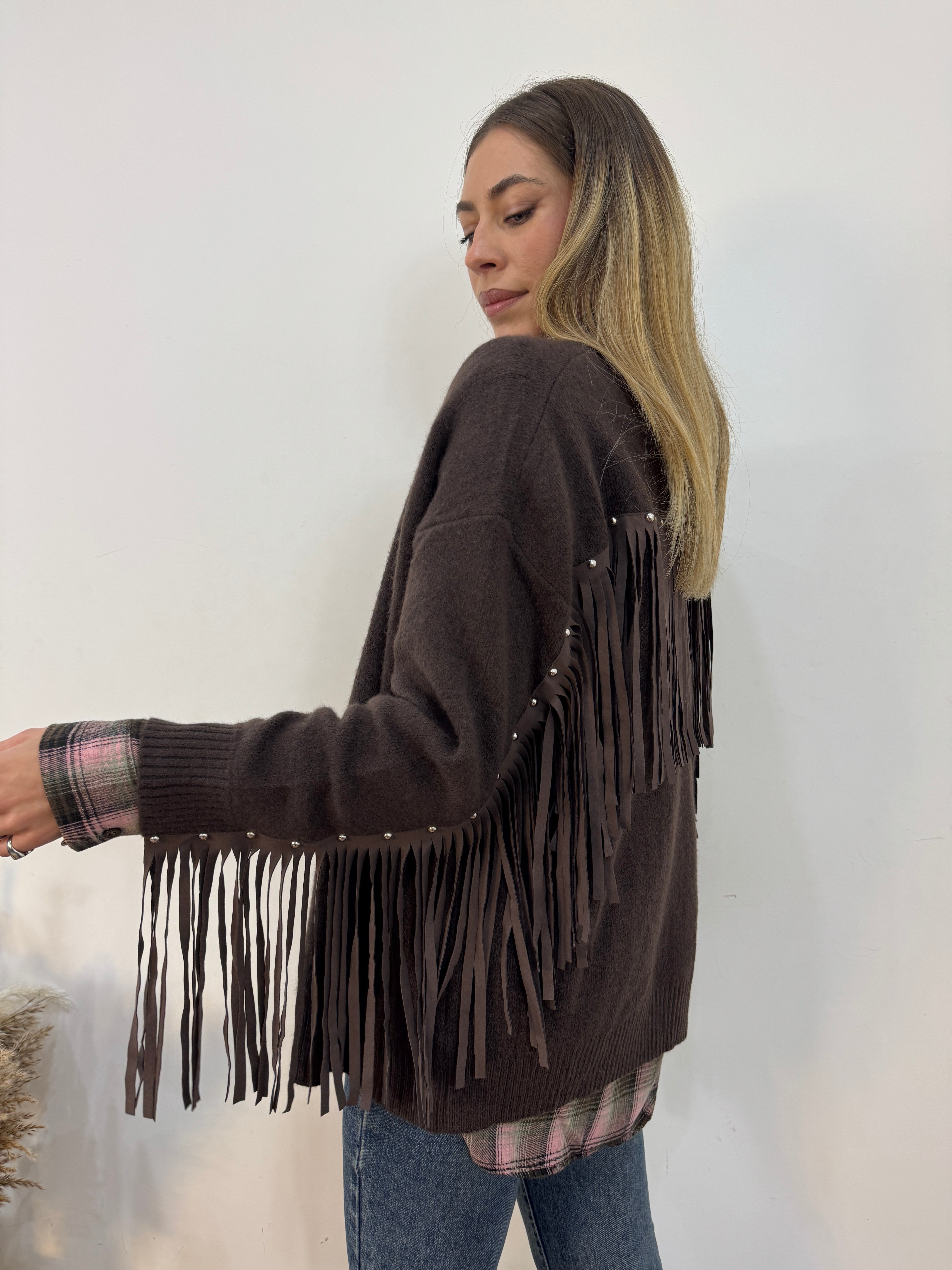 Cardigan borchie&frange