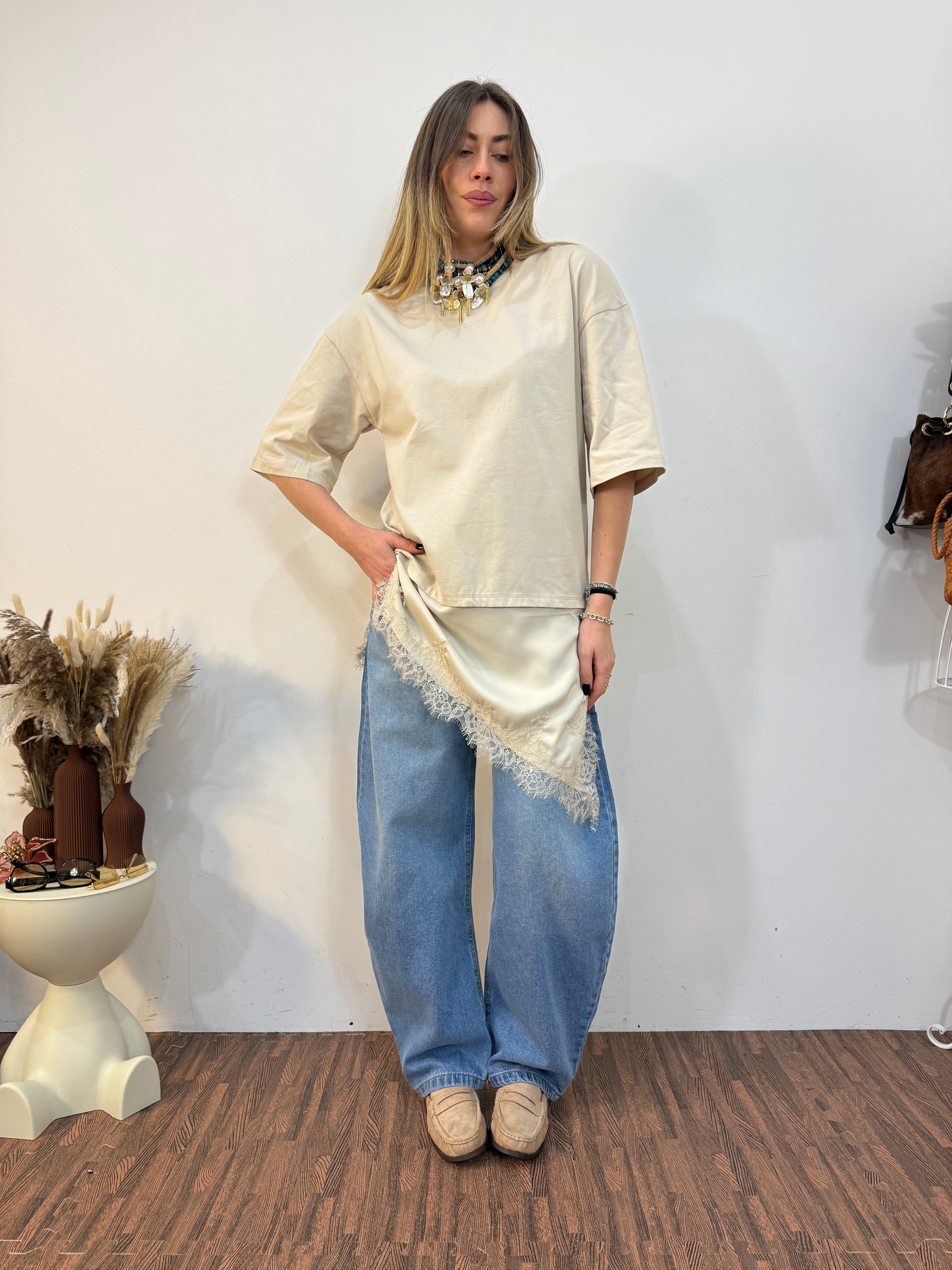 Maxi-shirt con pizzo