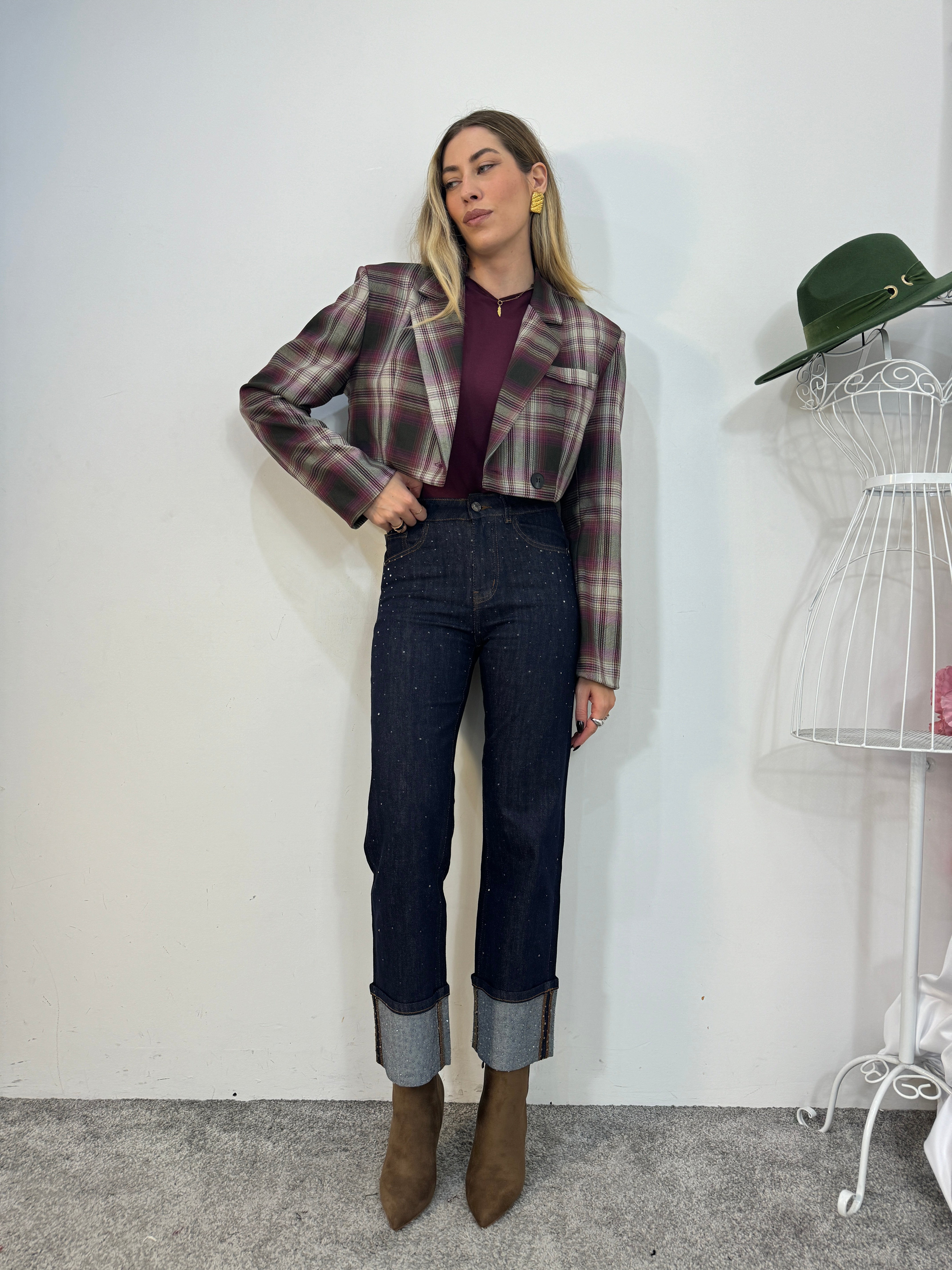 Giacca Crop tartan