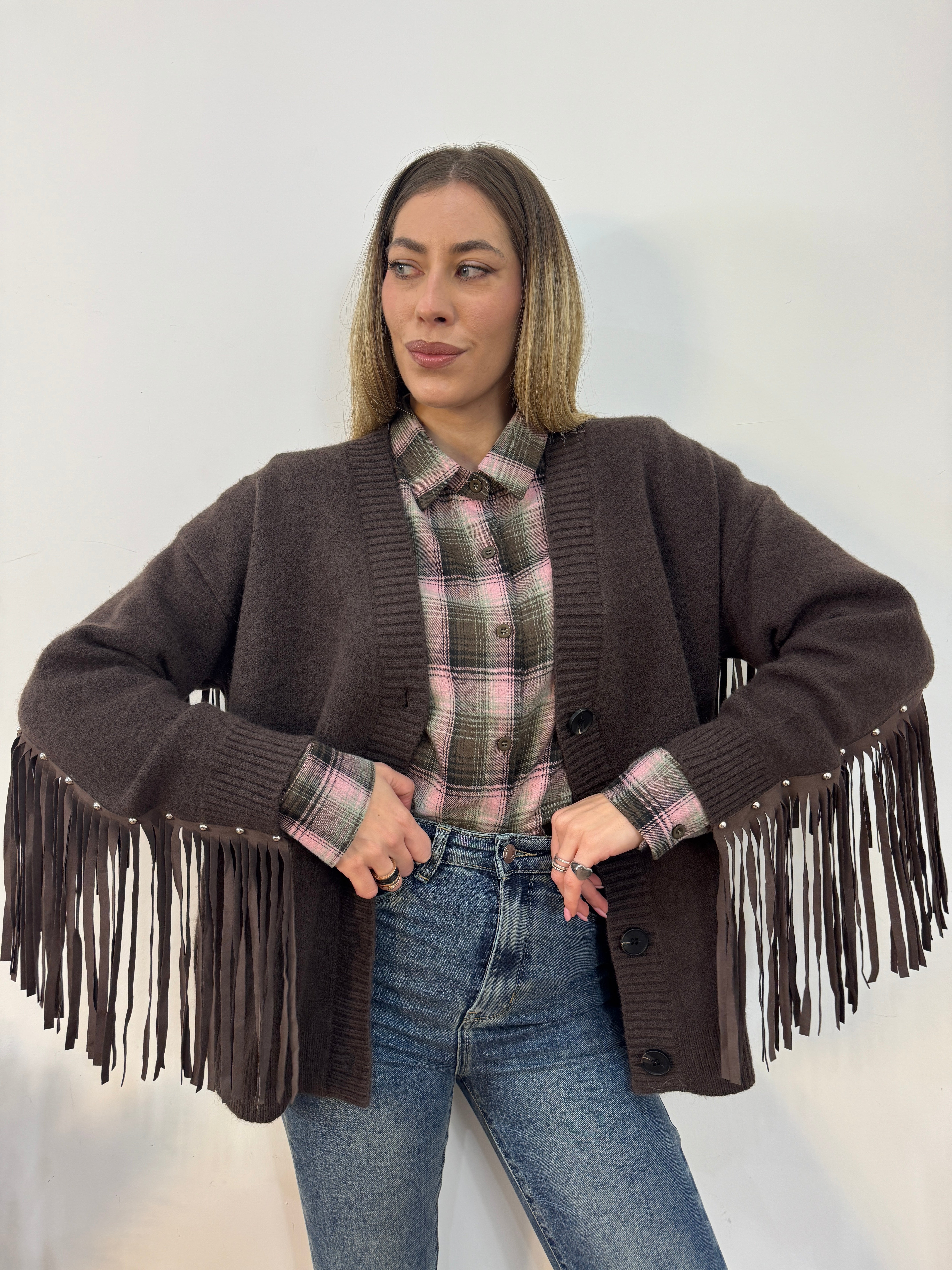 Cardigan borchie&frange