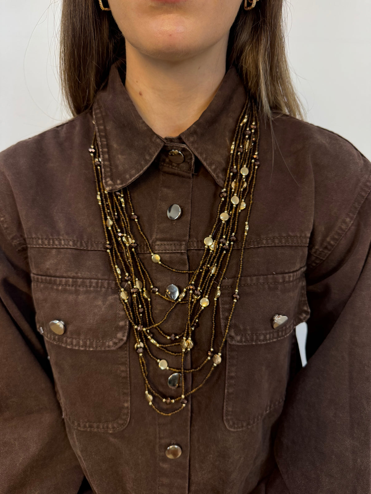 Collana multigiro marrone